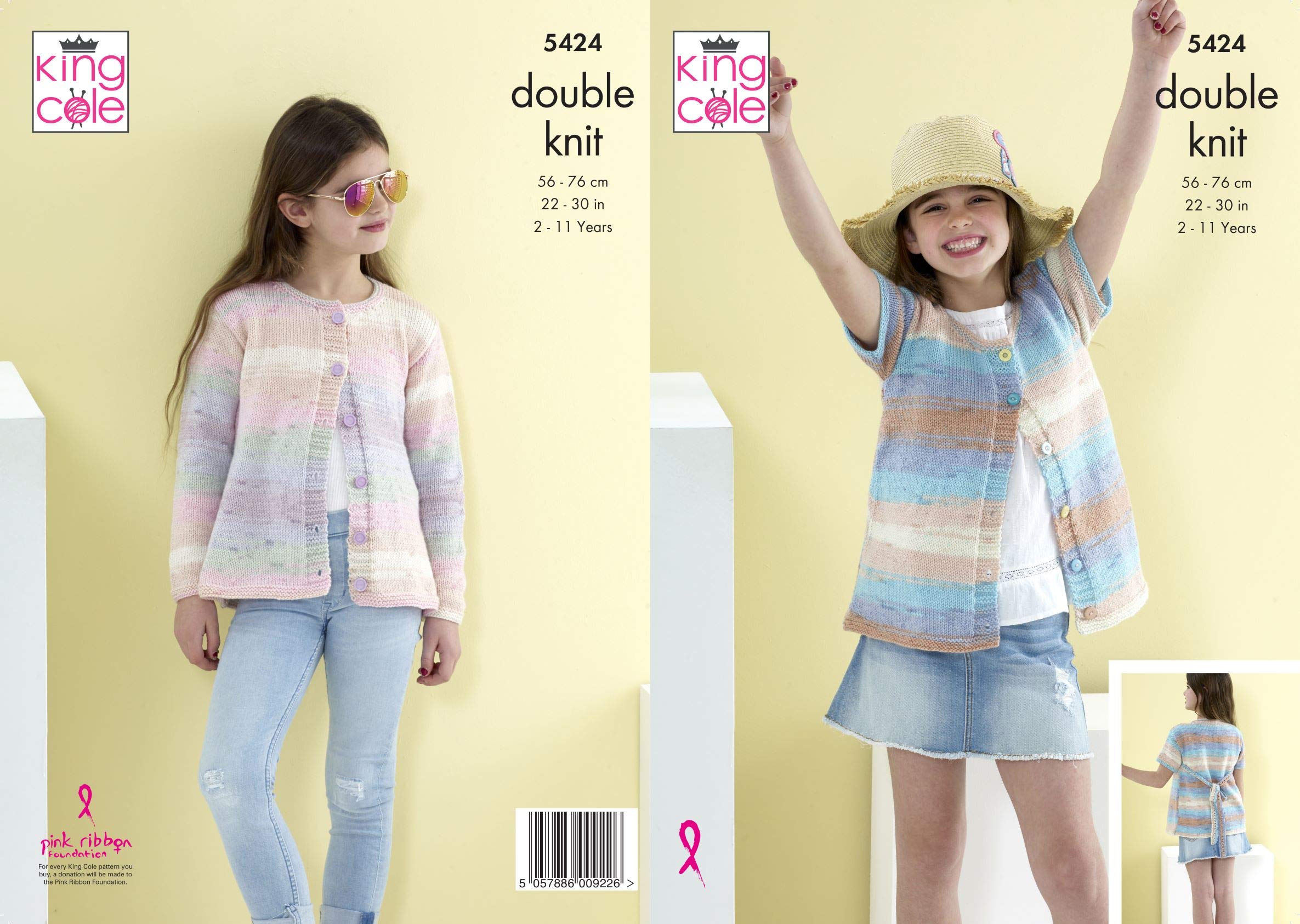 King Cole Girls Multi Beaches Dk Knitting Pattern 5424 - Cardigans Pattern - 2-11 Years