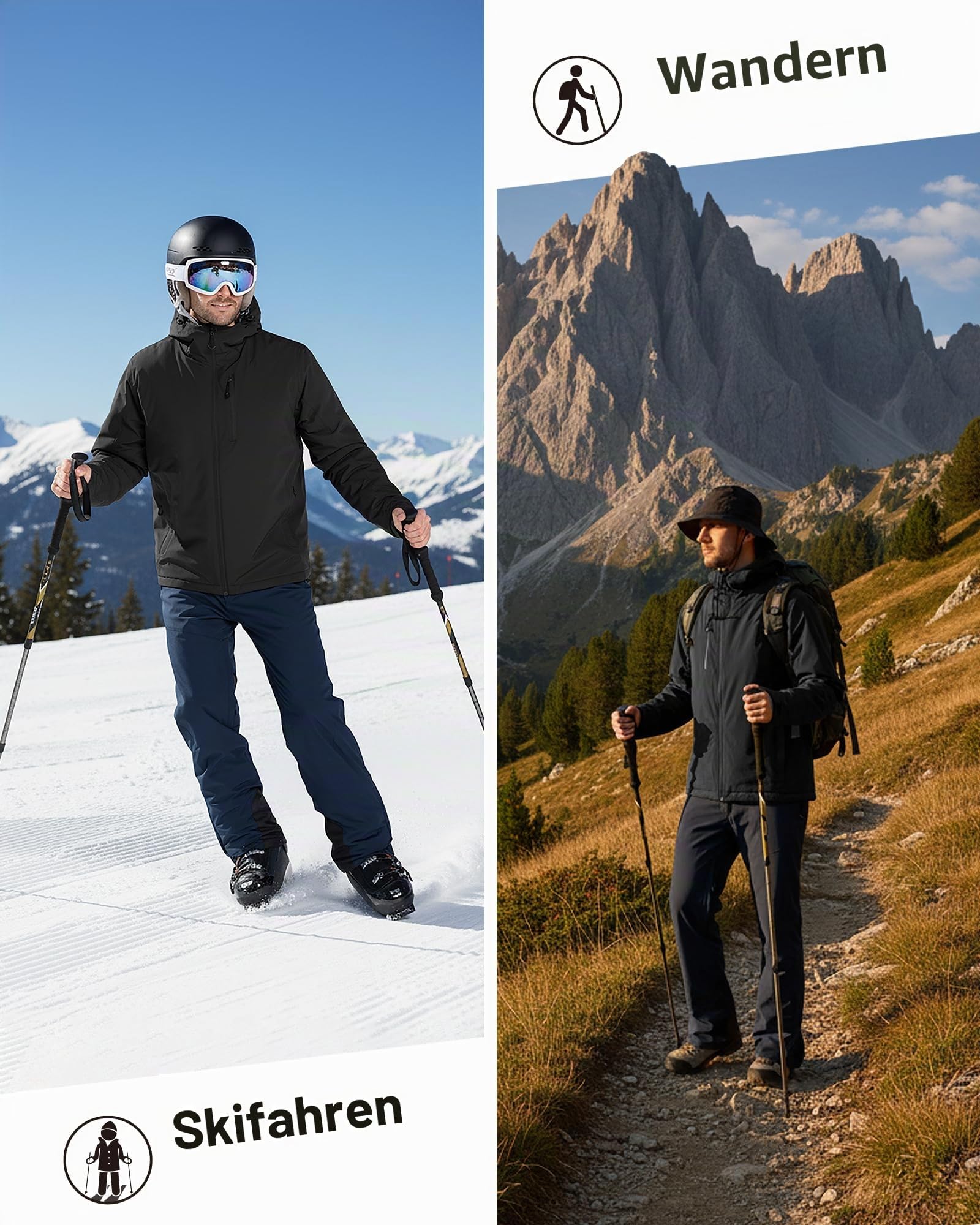 33,000ft Herren Skijacke Wasserdicht Winddicht Winterjacke Warme Fleece Gefüttert Windbreaker Fleecejacke Regenjacke mit Kapuze für Wandern Fahrrad Skifahren