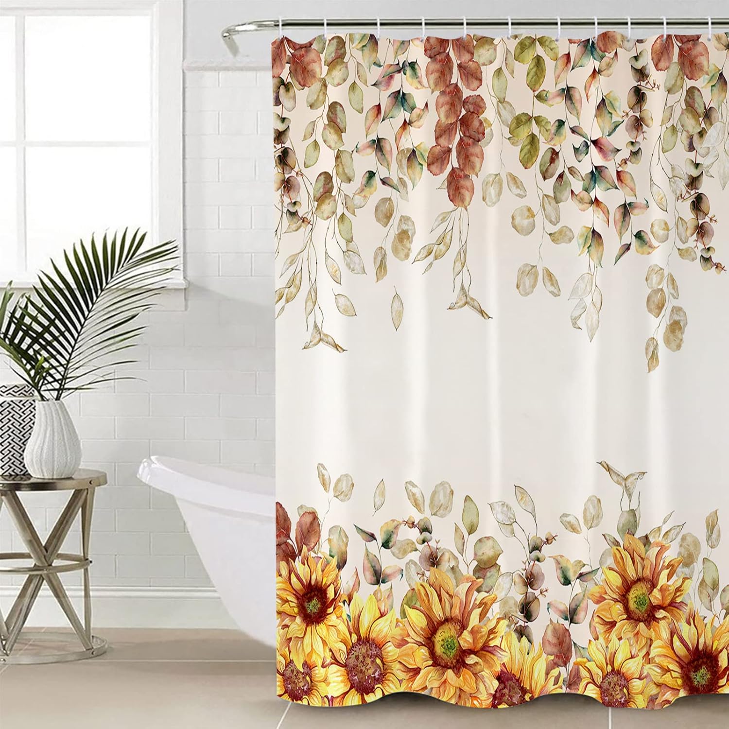 Farmhouse Eucalyptus Sunflower Shower Curtain Set with
