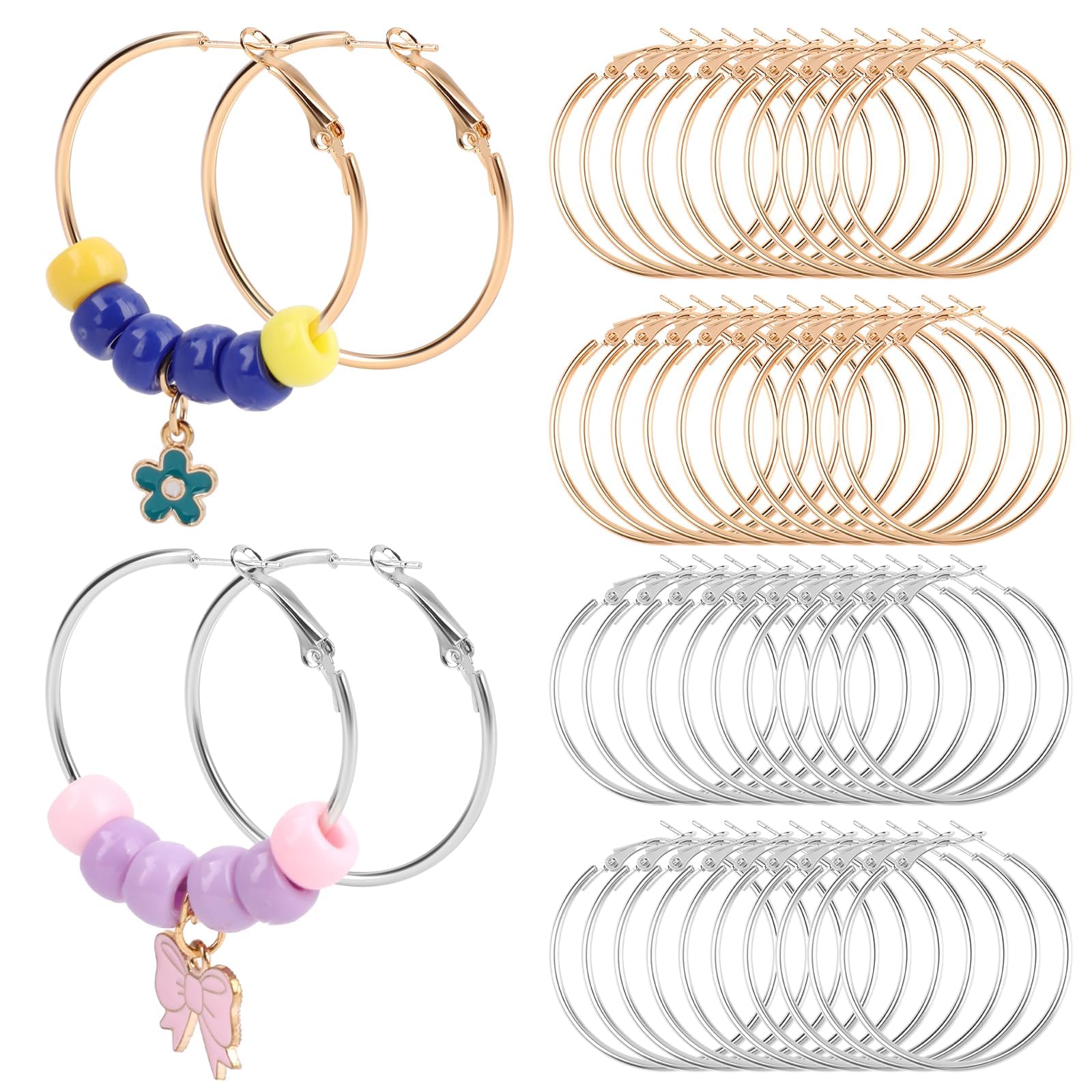 48PCS 40mm Hoop Earring Findings,Gold and Silver Round Open Hoops Beading Earrings, Hypoallergenic Jewellery Making Supplies for DIY Earrings Craft Projects