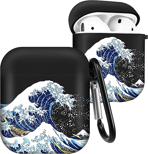 JoySolar Funda para Airpods 1/2, linda funda de silicona Kawaii con ondas para Apple Airpod Air Pods 2 y 1, elegante, única, divertida, diseño de