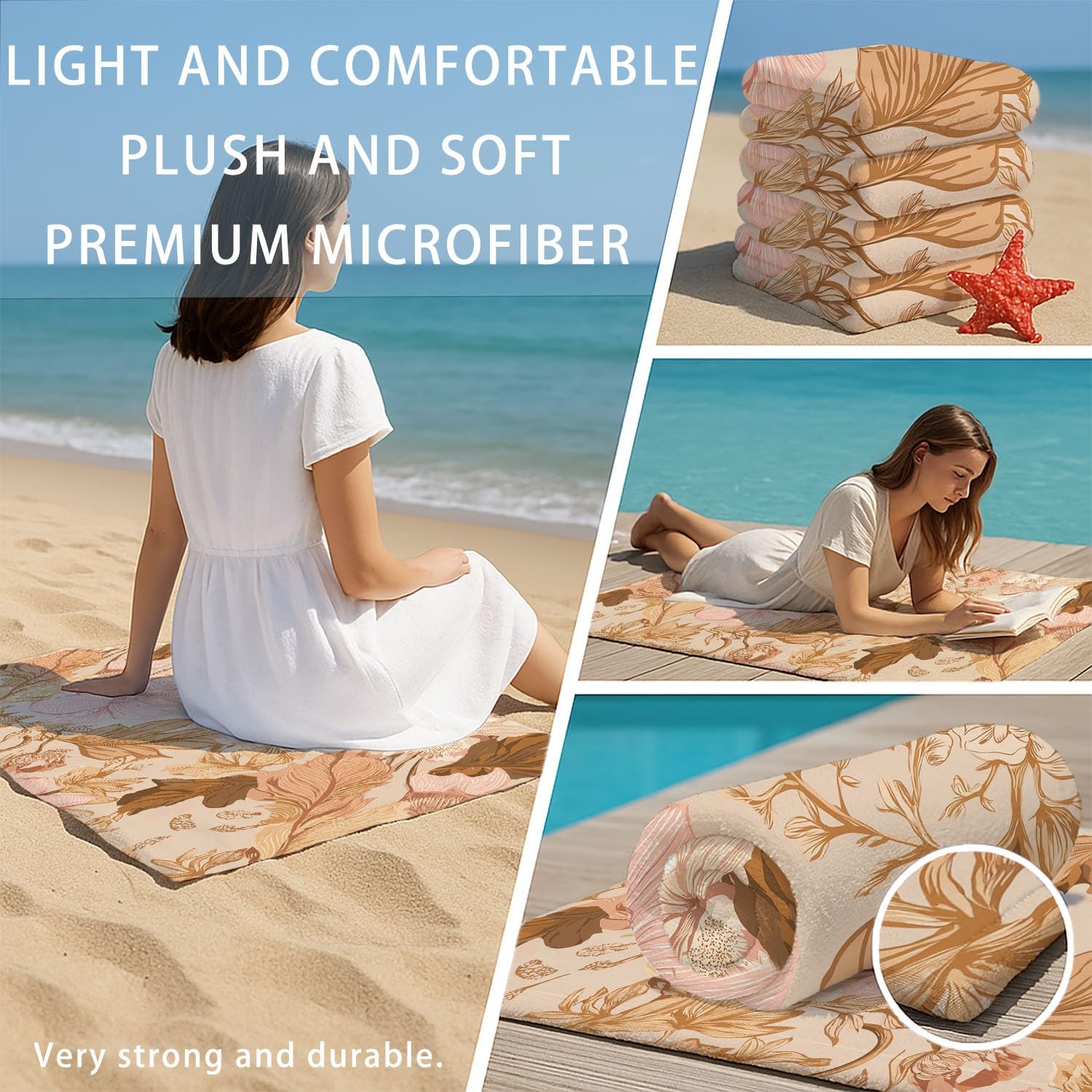 Botanisch, elegant, warm Strandtuch 230 x 210 cm - Strandtuch trandtuch Leichtdünn Weich Strandtuch Sanft, Blumen, Blätter,für Strand, Pool, Yoga, Picknick