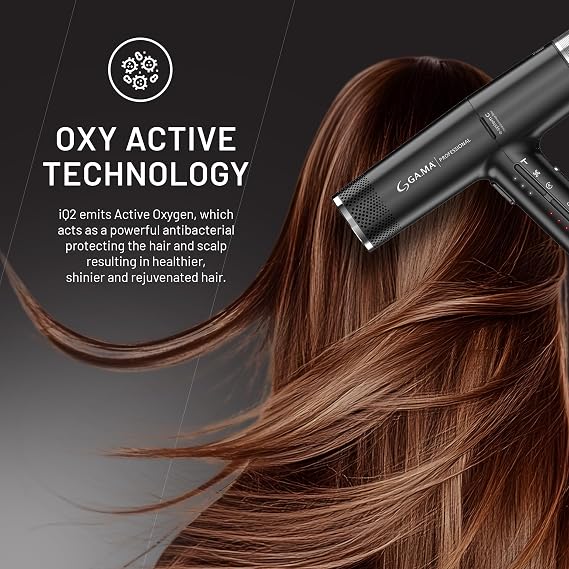 GA.MA iQ2 Perfetto Hair Dryer with 120,000 RPM Intelligent Turbo Motor, Auto-Standby, Oxy Active Technology, Includes 10 Filters
