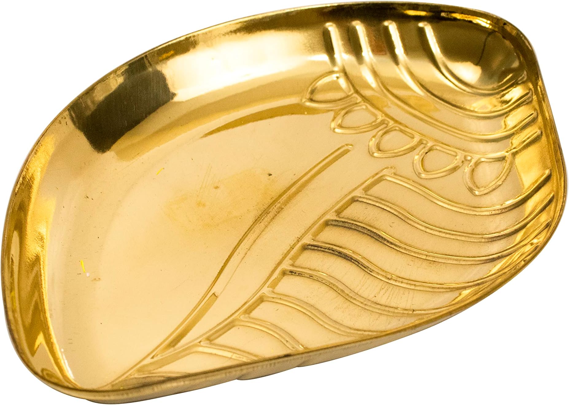 Traditional Brass Pooja Thali|Aarti|Arthi Bartan Plate for Puja |Handcrafted Puja Plate for Aarti, Temple & Ritual|19.5 cm x 13.5 cm|Decorative Brass Plate for Mandir Use- Sangu Thali (Large)