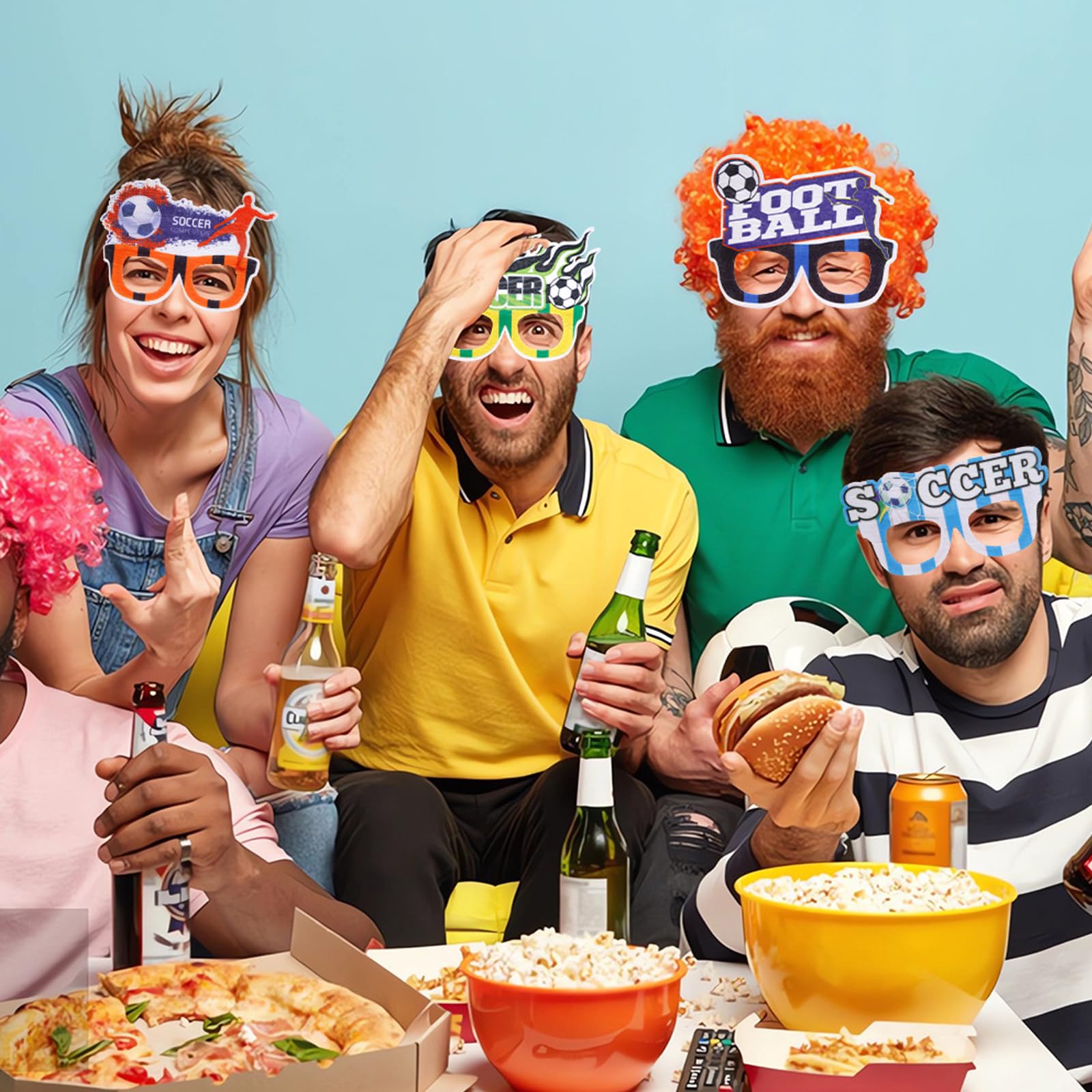 Lunettes de Fête Football,Lot de 9 Lunettes Soirée Foot,Lunettes de Soleil Hawaïennes sur le Thème du Football,pour Soirée Match Coupe du Monde 2026 Beach Pool Outdoor Summer Luau Party - 4