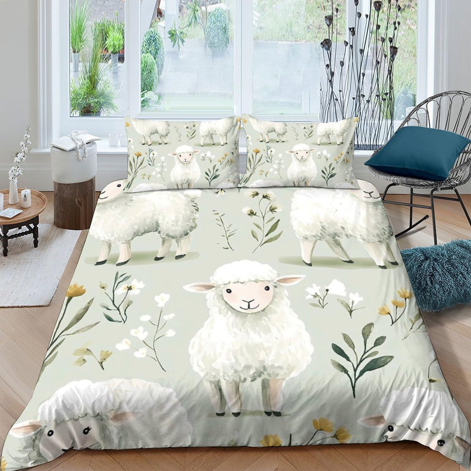 Ctjqhvkz Style-7 3D Printed Sheep Meadow Fitted Sheet Microfiber Soft Breathable Lamb Floral Bed Cover For Bedroom Dorm House Mattress Protection Decor Single（135X200cm）