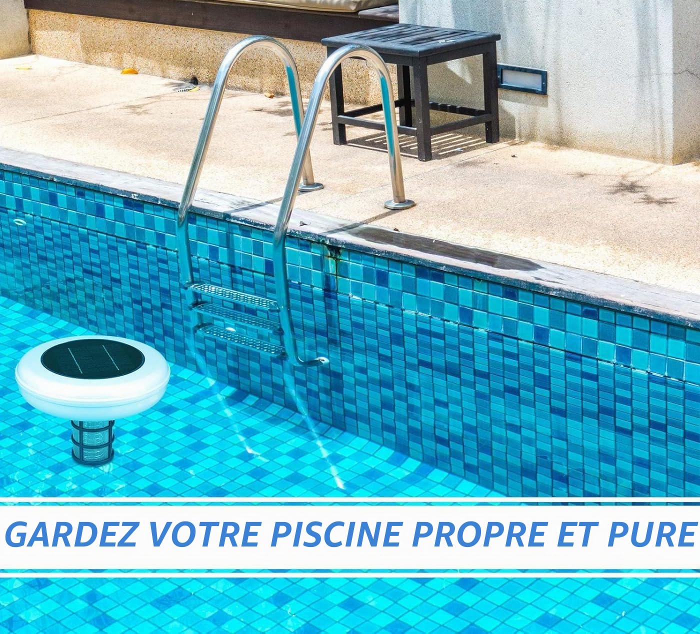 Ioniseur solaire de piscine - Nettoyeur flottant pour piscines jusqu'à 22 000 gallons - Ions de cuivre - Nettoyeur d'eau de sécurité