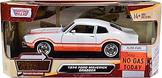 Toy Cars 1974 Maverick Grabber White with Orange Stripes Forgotten Classics Series 1/24 Diecast Model Car by Motormax 73332