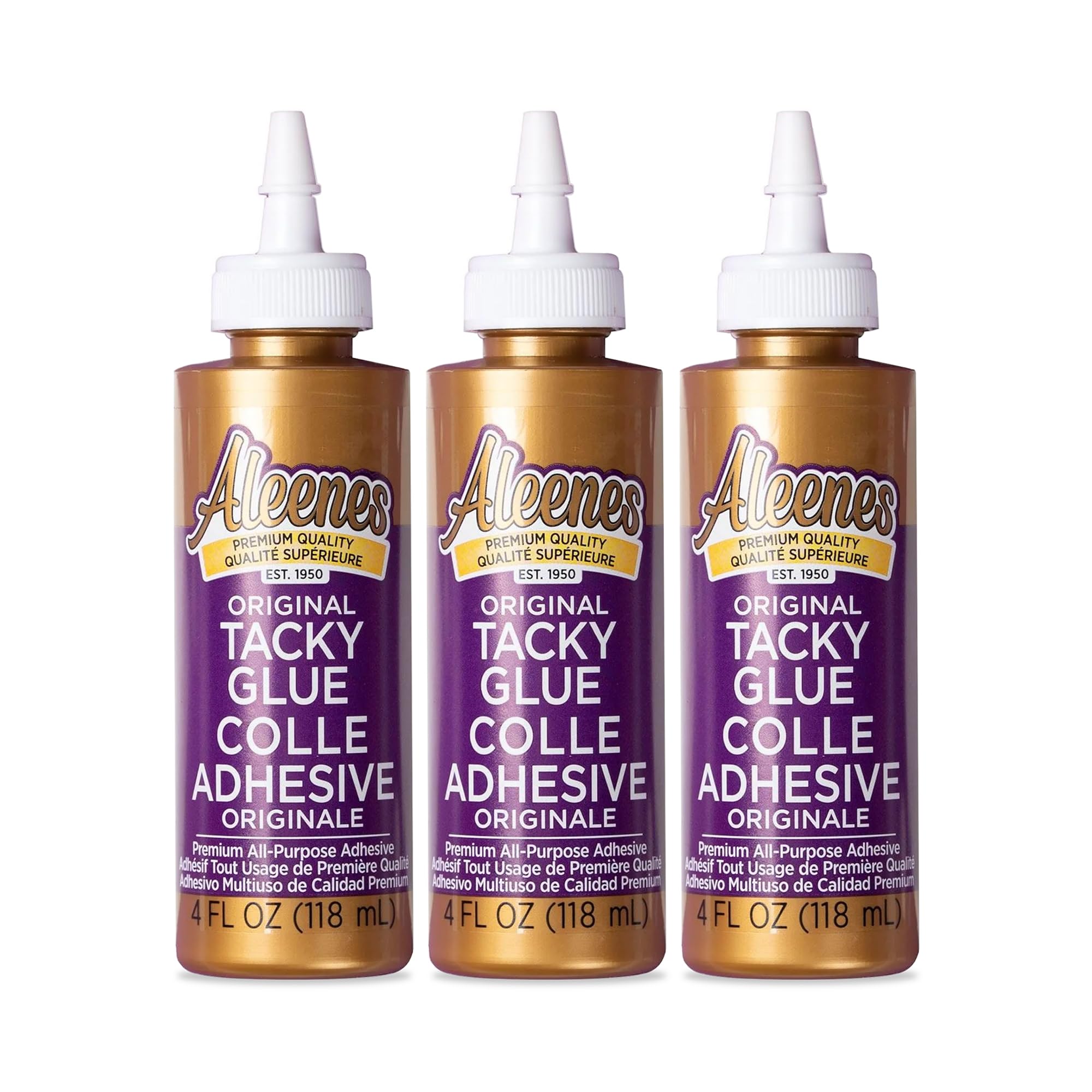 Aleene’s Premium Original Tacky Glue (Pack of 3-4oz) - Super Strong Craft Glue, Dries Clear, Thick No-Run Formula for Fabric, Paper, DIY & Repairs