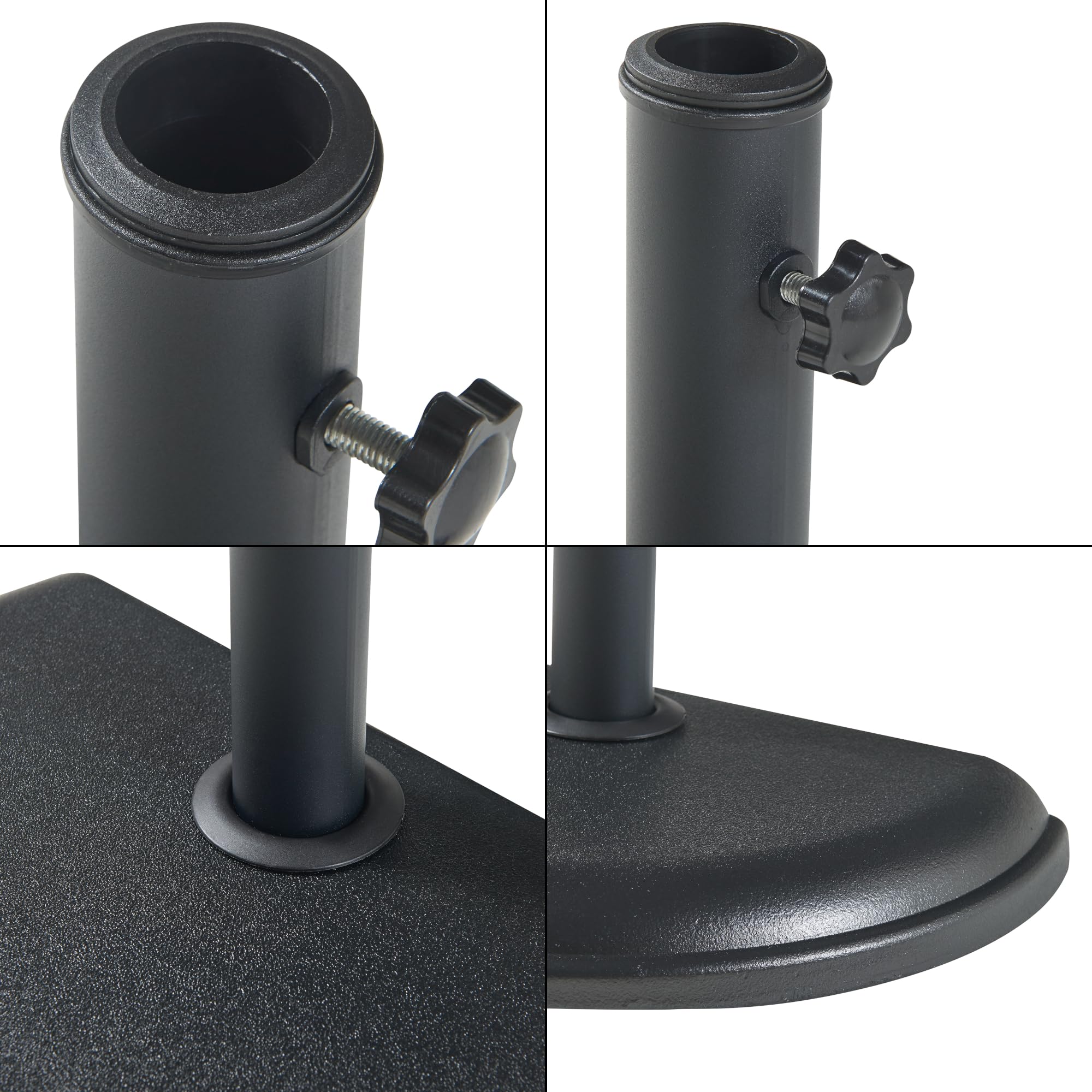 casa.pro stojak na parasole Bisenti stojak na parasol betonowy stojak na parasole Ø 33/37/41/48 mm 45 x 29 x 4,5 cm półokrągły wraz z adapterami czarny
