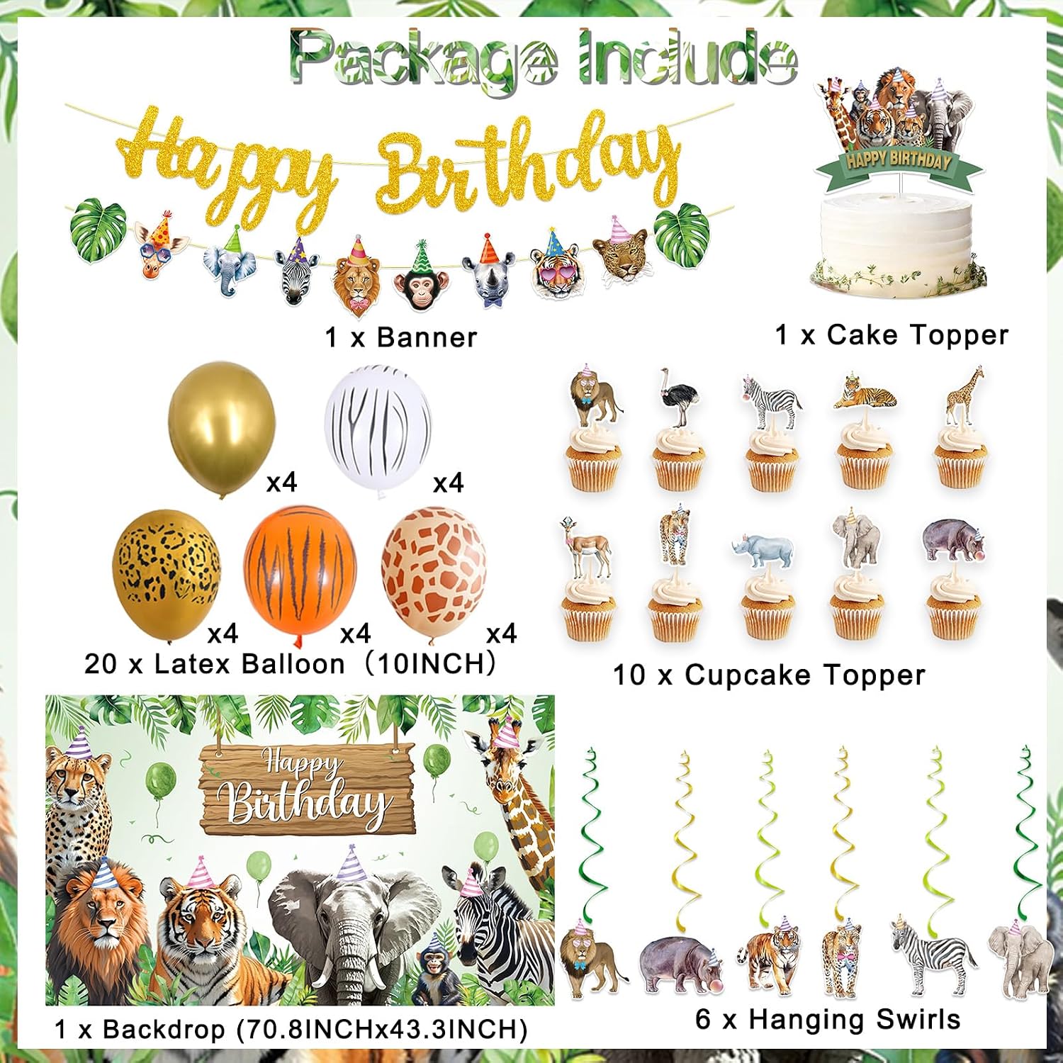 Roetyce Safari Animals Birthday Party Decorations, Jungle Birthday Banner image 2