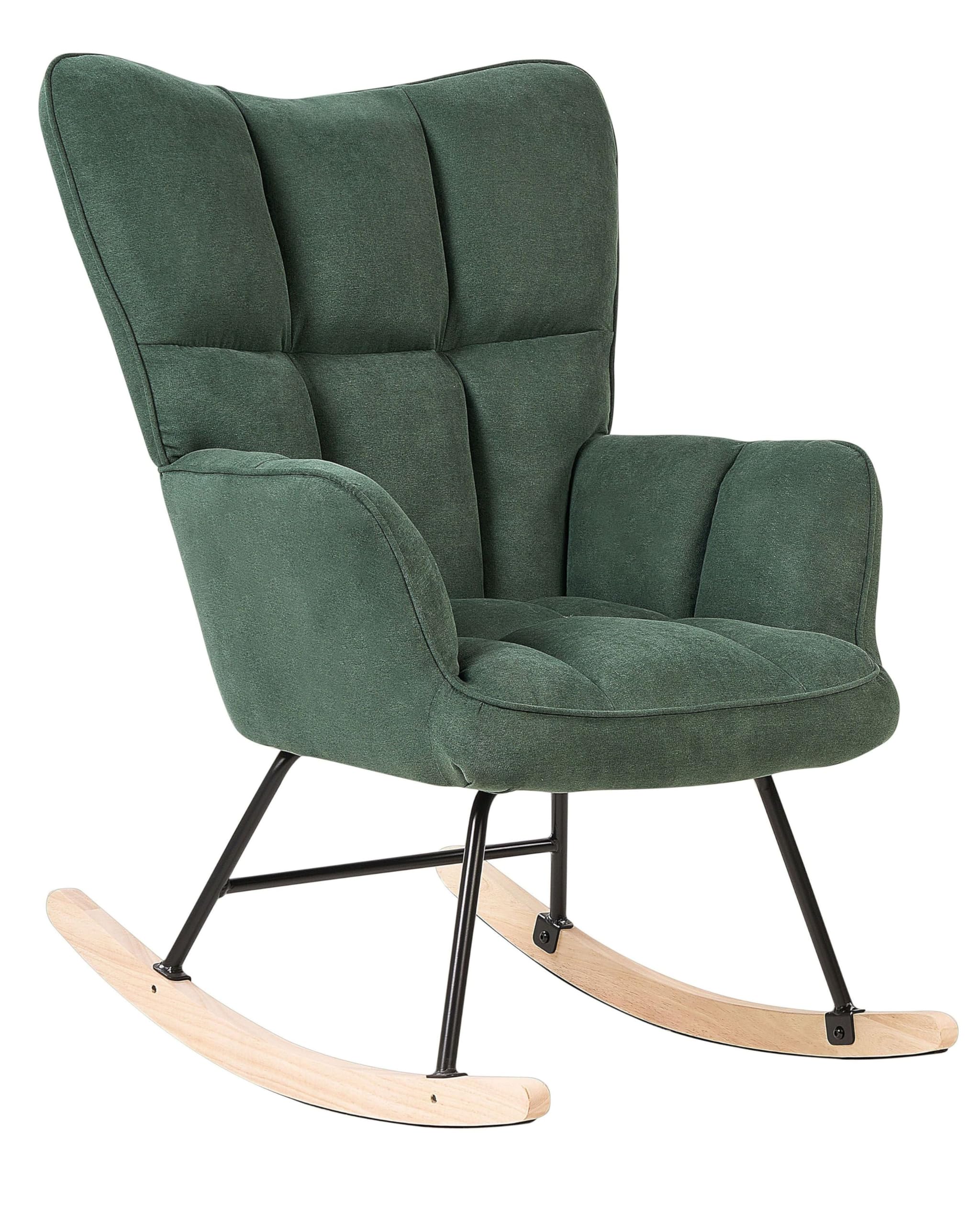 Beliani Fauteuil à Bascule Moderne en Tissu Polyester Vert Foncé et Pieds en Bois Oulu