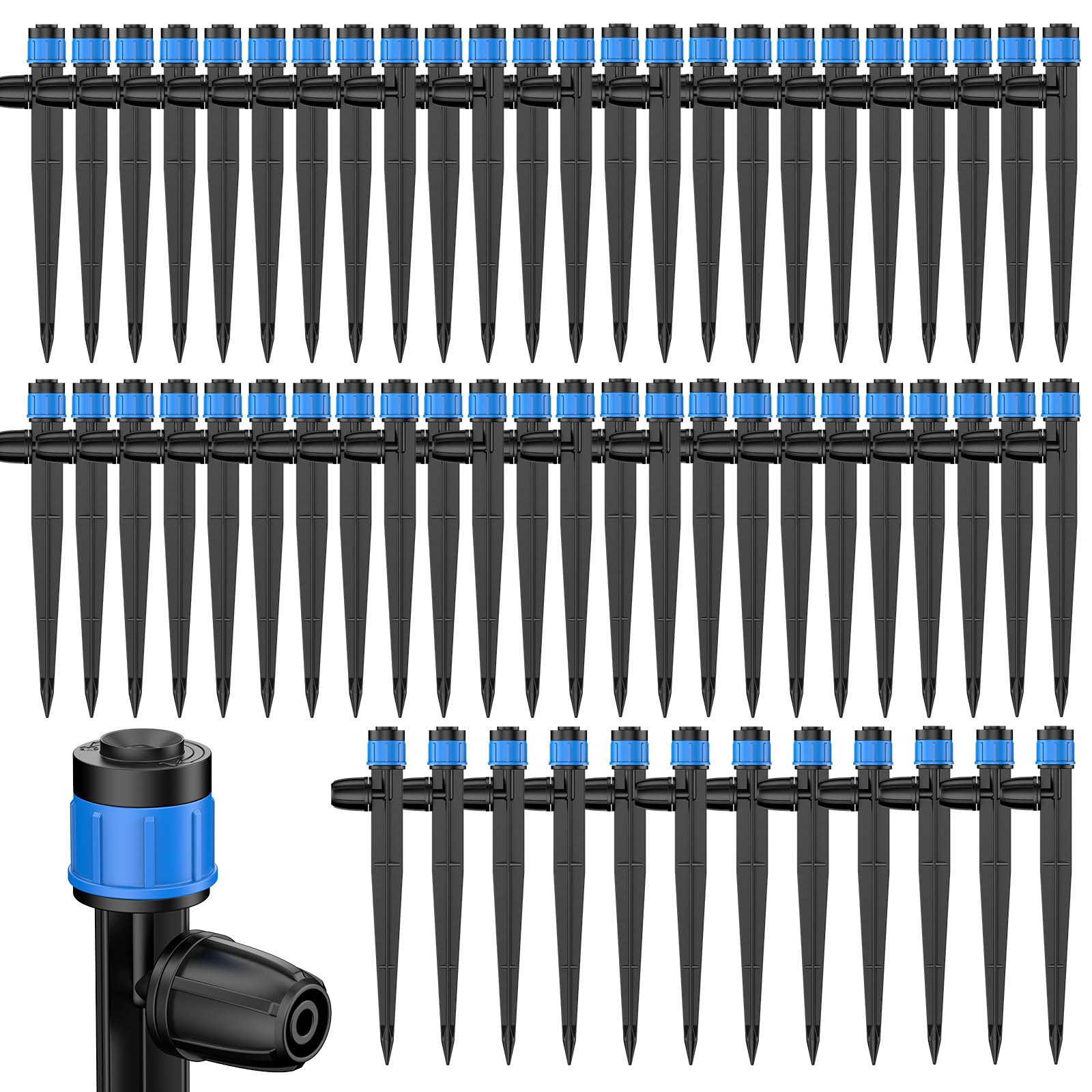 Pawfly 60 Pcs Drip Irrigation Emitters, Drip Emitters for 0.64 CM Drip Irrigation Tubing, Sprinkler Heads with Adjustable 360 Degree Water Flow, Garden Drippers for Plants Watering System