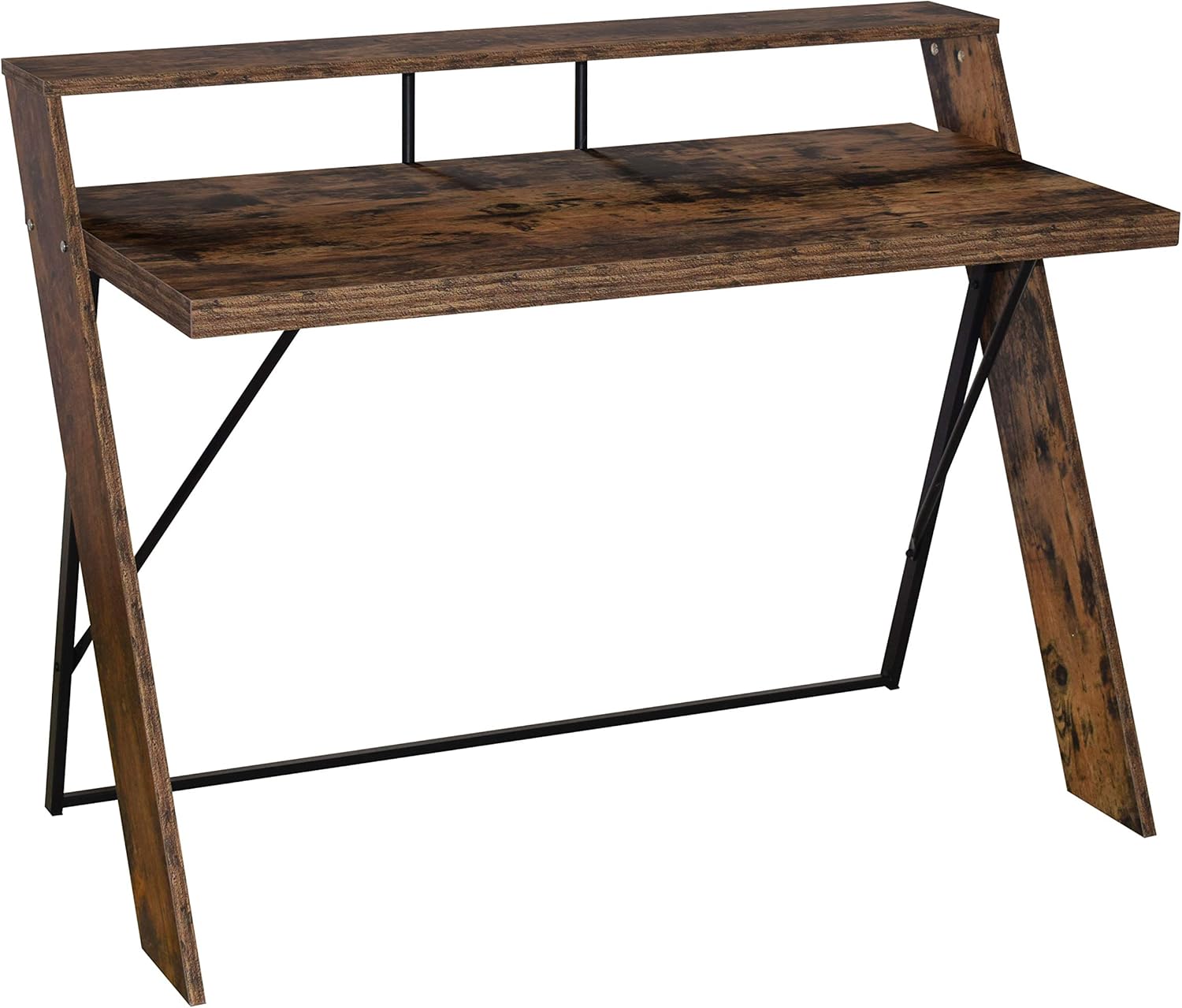RAAMZO Computer Laptop Writing Desk Table - Metal Frame in Vintage Nutmeg Brown Finish 48" Wide