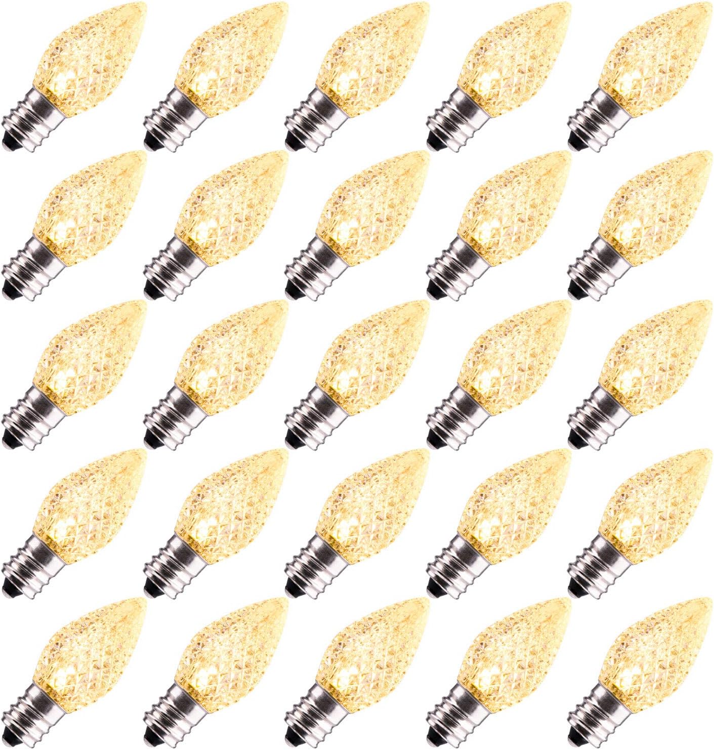 Brightown 50 Pack C7 Led Replacement Christmas Light Bulb, C7 Shatterproof Led Bulbs for Christmas String Lights, E12 Candelabra Base, Commercial Grade Dimmable Holiday Bulbs, Warm White