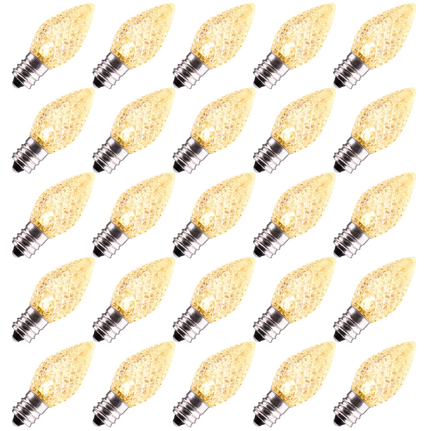 Brightown 50 Pack C7 Led Replacement Christmas Light Bulb, C7 Shatterproof Led Bulbs for Christmas String Lights, E12 Candelabra Base, Commercial Grade Dimmable Holiday Bulbs, Warm White