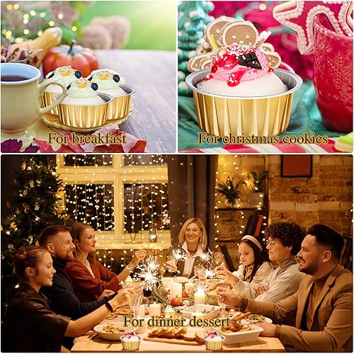 Miniatura 7 de Paquete de 200 tazas de aluminio para hornear magdalenas de 5 onzas tazas de postre con tapas tazas desechables para magdalenas mini recipientes