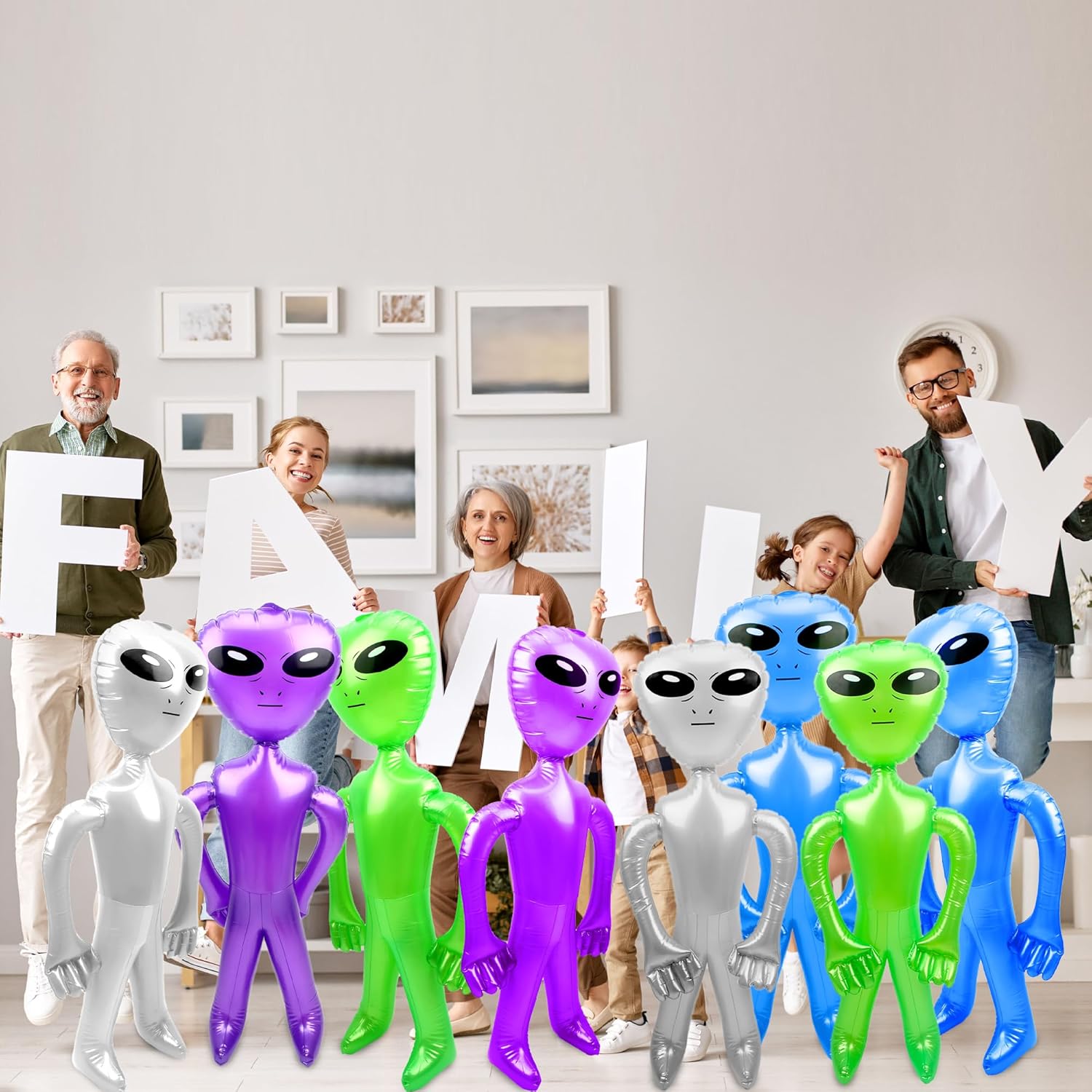 16 Pcs 35 Inch Halloween Inflatable Alien Giant Inflatable Alien Large Blow Up Alien Jumbo Alien Inflate Balloons Toy for Birthday Halloween Alien Theme Party (Color Set 1)