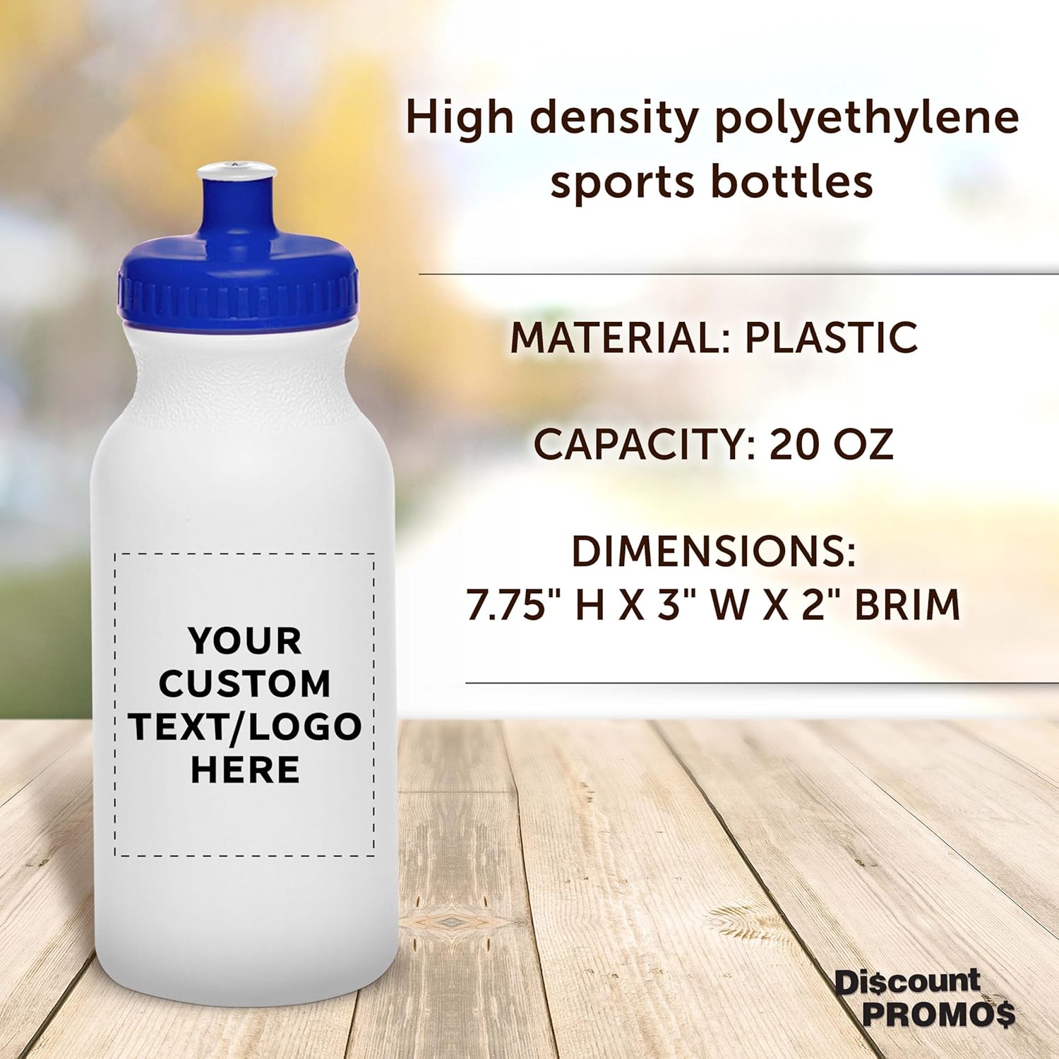 DISCOUNT PROMOS Personalizes White Water Bottles with Push Cap pack of 10/50/100, Customizable Text, Logo, 20 oz, Reusable BPA FREE Squeezable Bottles in Bulk - White Blue - Image 4