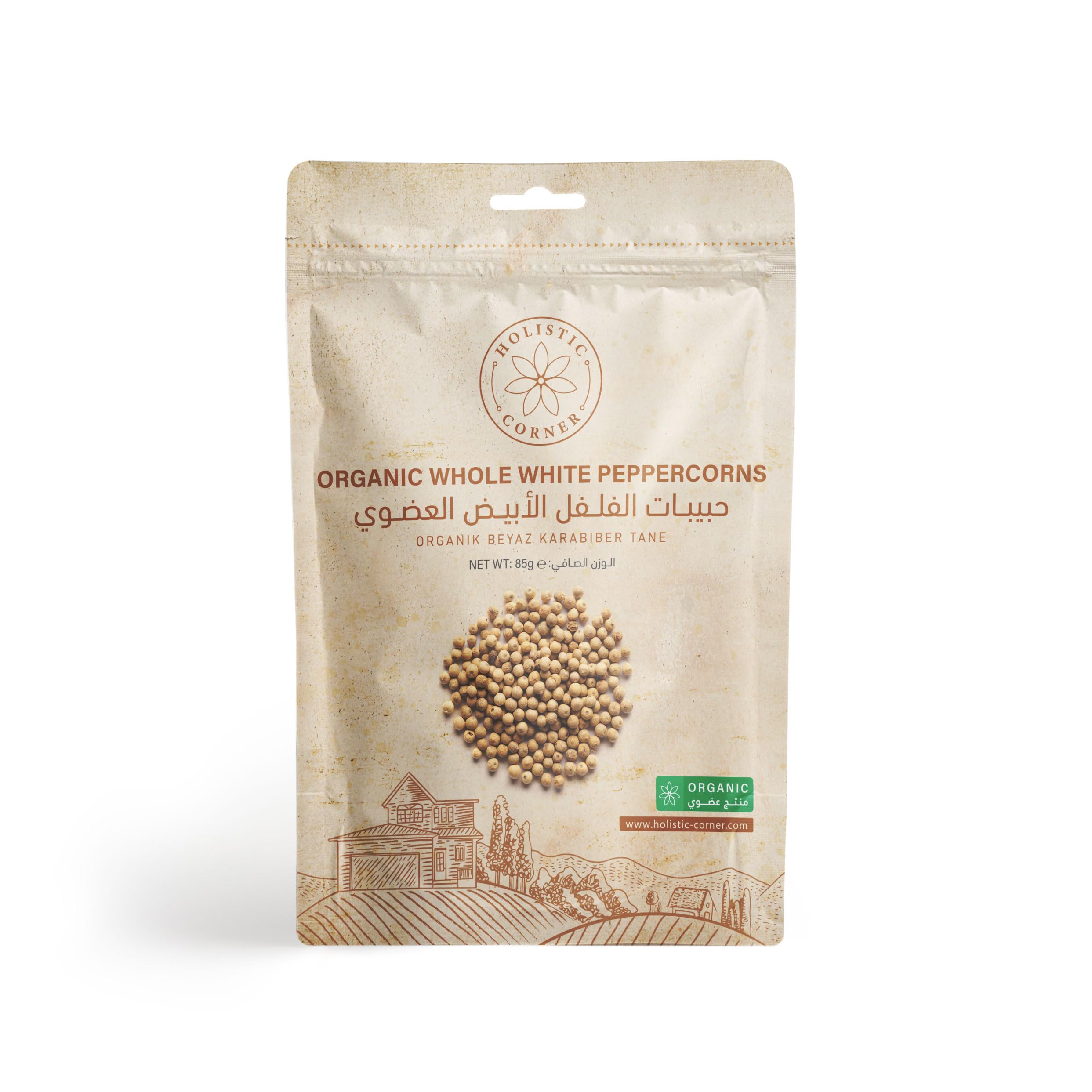Holistic Corner Organik Beyaz Karabiber Tane | Organic Whole White Peppercorns | 85g