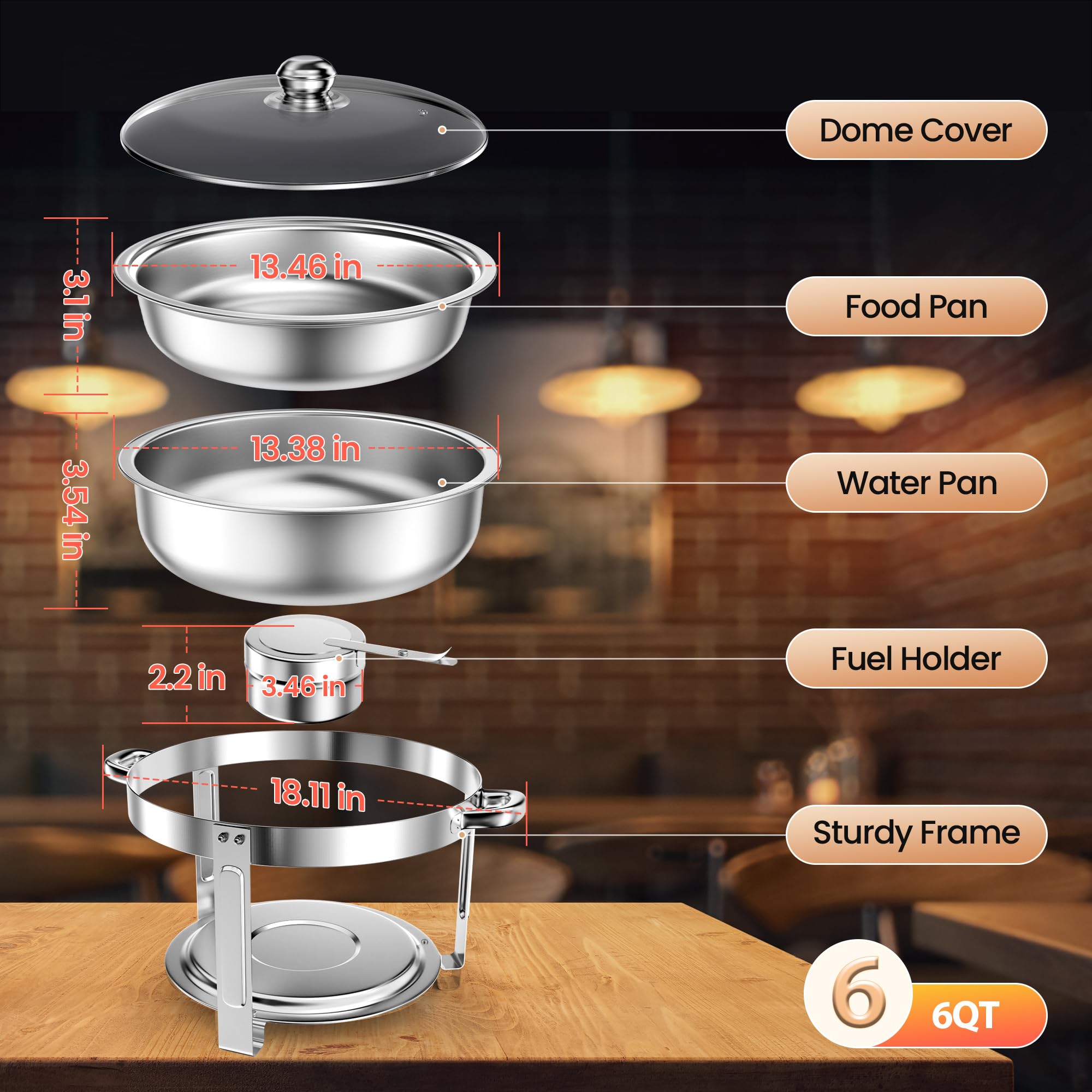 Rengue Juego completo de platos de 5 cuartos de galón, juego completo de acero inoxidable de alta calidad, juego de platos redondos de cocina, platos de calefacción y refrigeración para reuniones,