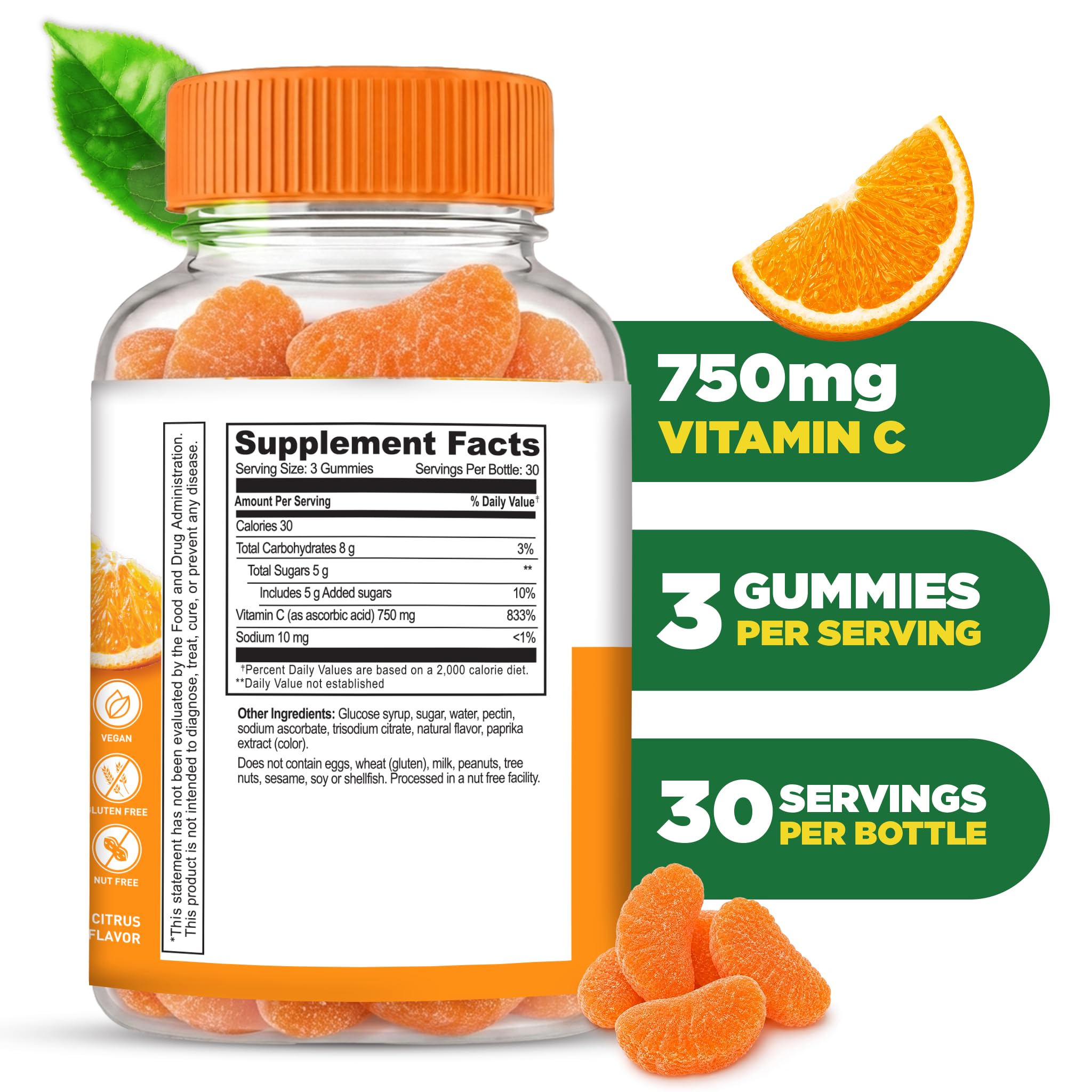 Lifeable Vitamin C Gummies for Adults, 750 mg, Orange, Vegan, 90 Count — Amazon image 2