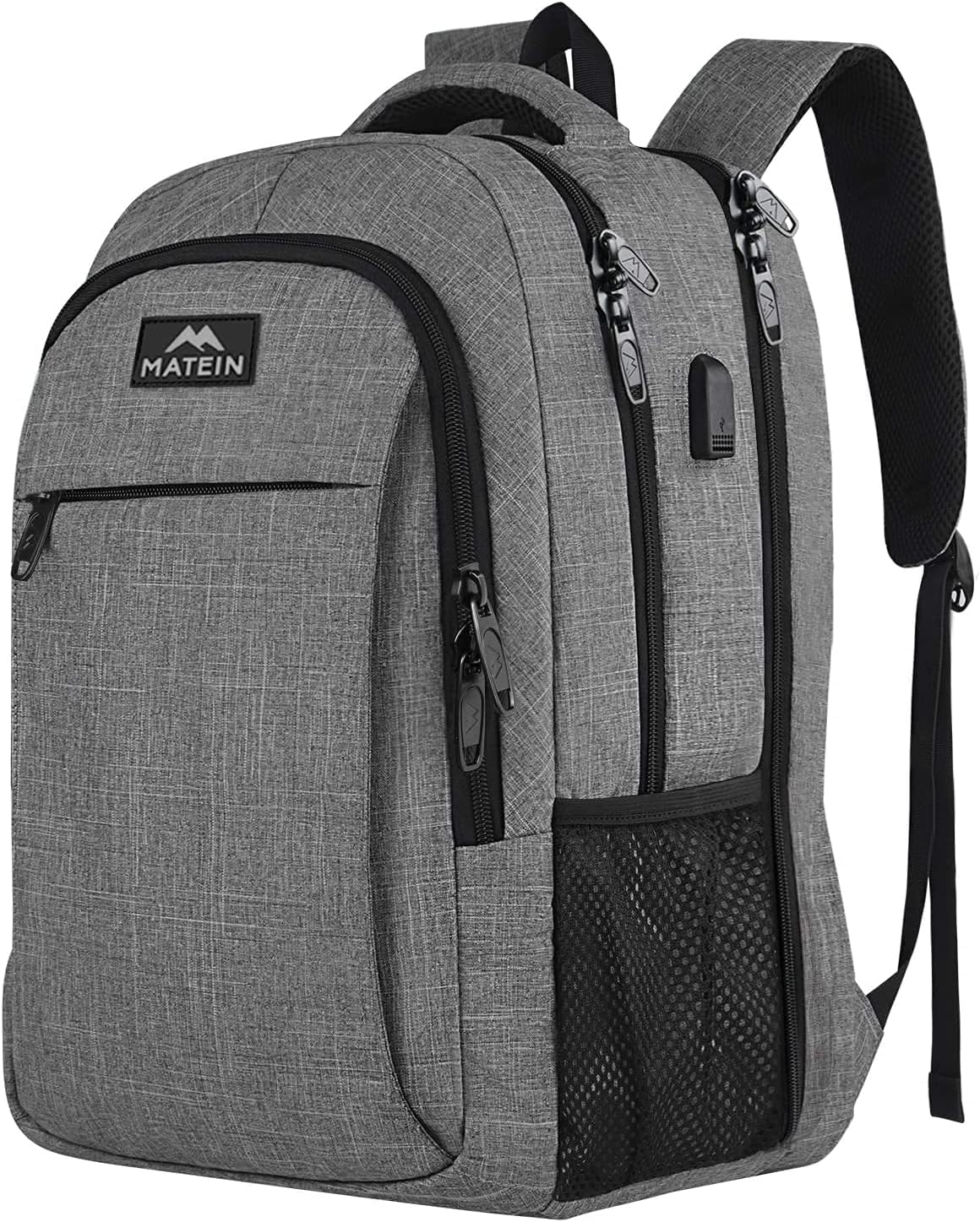 MATEIN Travel Laptop Backpack, Work Bag Lightweight Laptop Bag with USB Charging Port, Anti Theft Business Backpack, Water Resistant School Rucksack Gift for Men and Women, Fits 15.6 Inch, Grey — view 18
