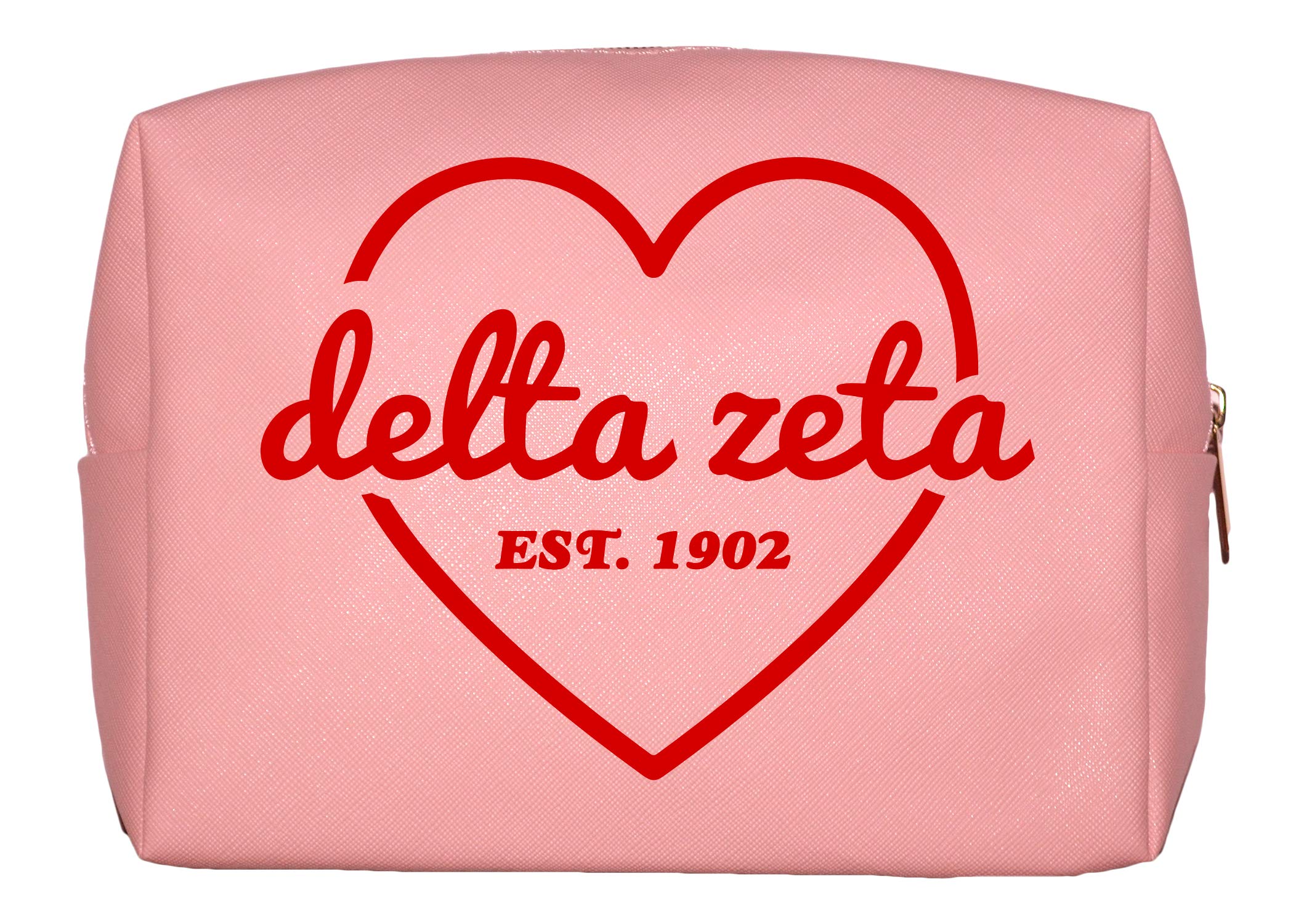 Delta Zeta Sorority Pink Makeup Bag, Pink, Retro