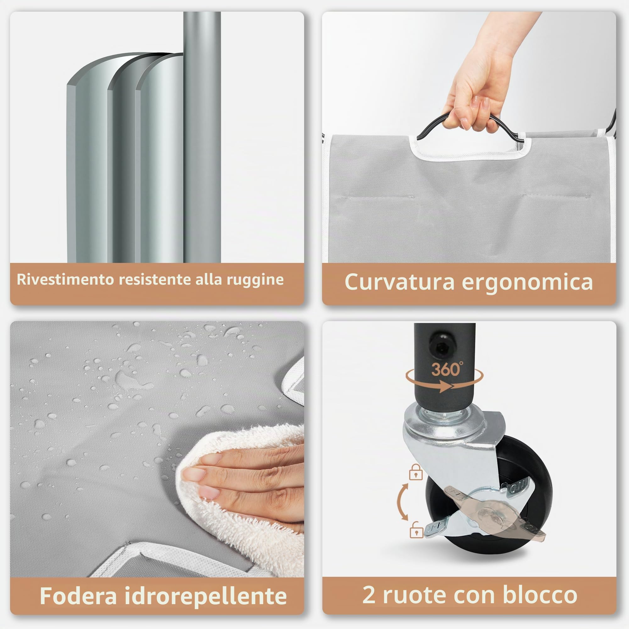 STORAGE MANIAC Carrello portabiancheria con barra sospesa, portatile, rimovibile, con ruote bloccabili resistenti e borse rimovibili, organizer per biancheria da 181 l, 4 sezioni