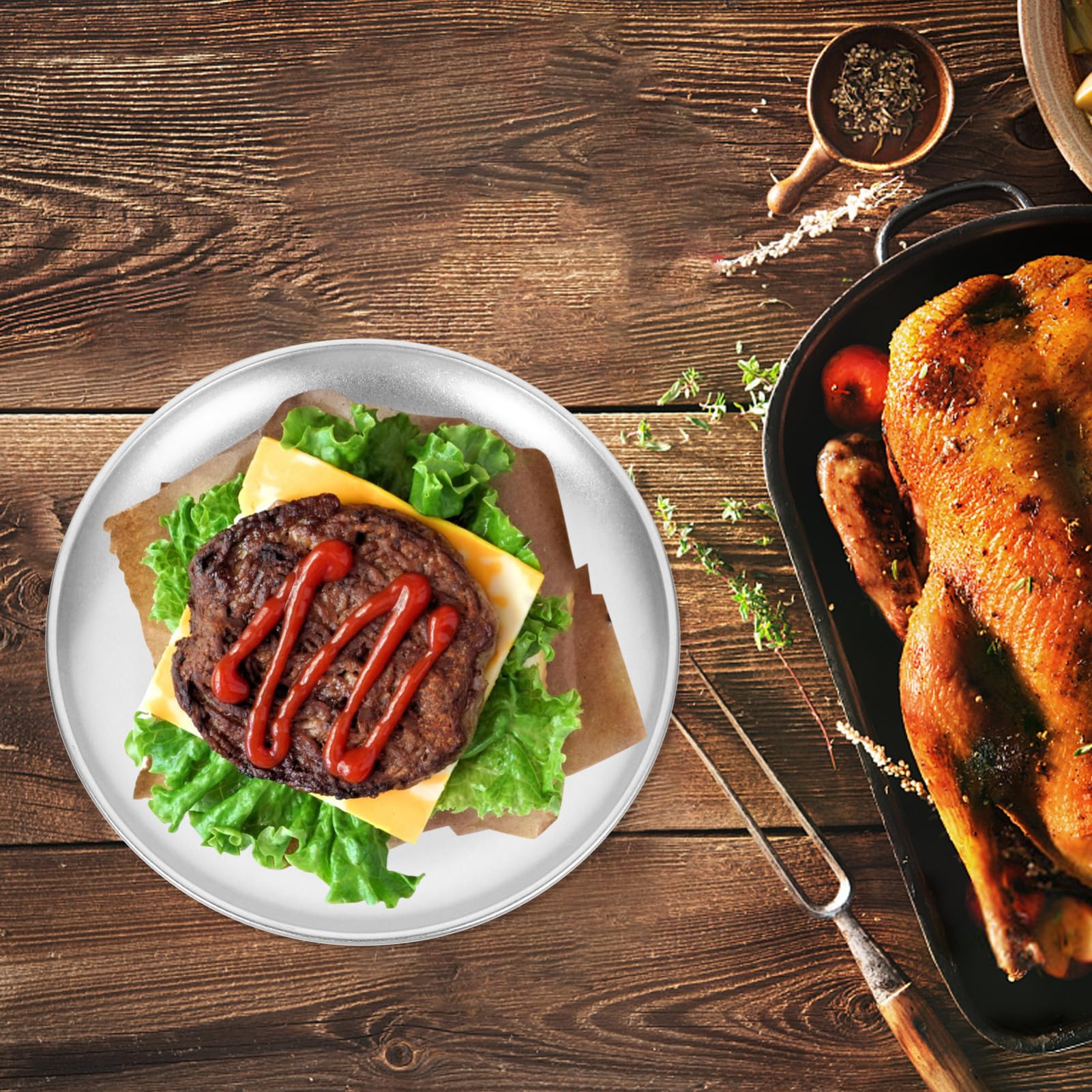 PRETYZOOM Stainless Steel Retro Food Plate Serving Tray for Appetizers Desserts and Fruits for Bbq Family Gatherings and Parties Easy to Clean and