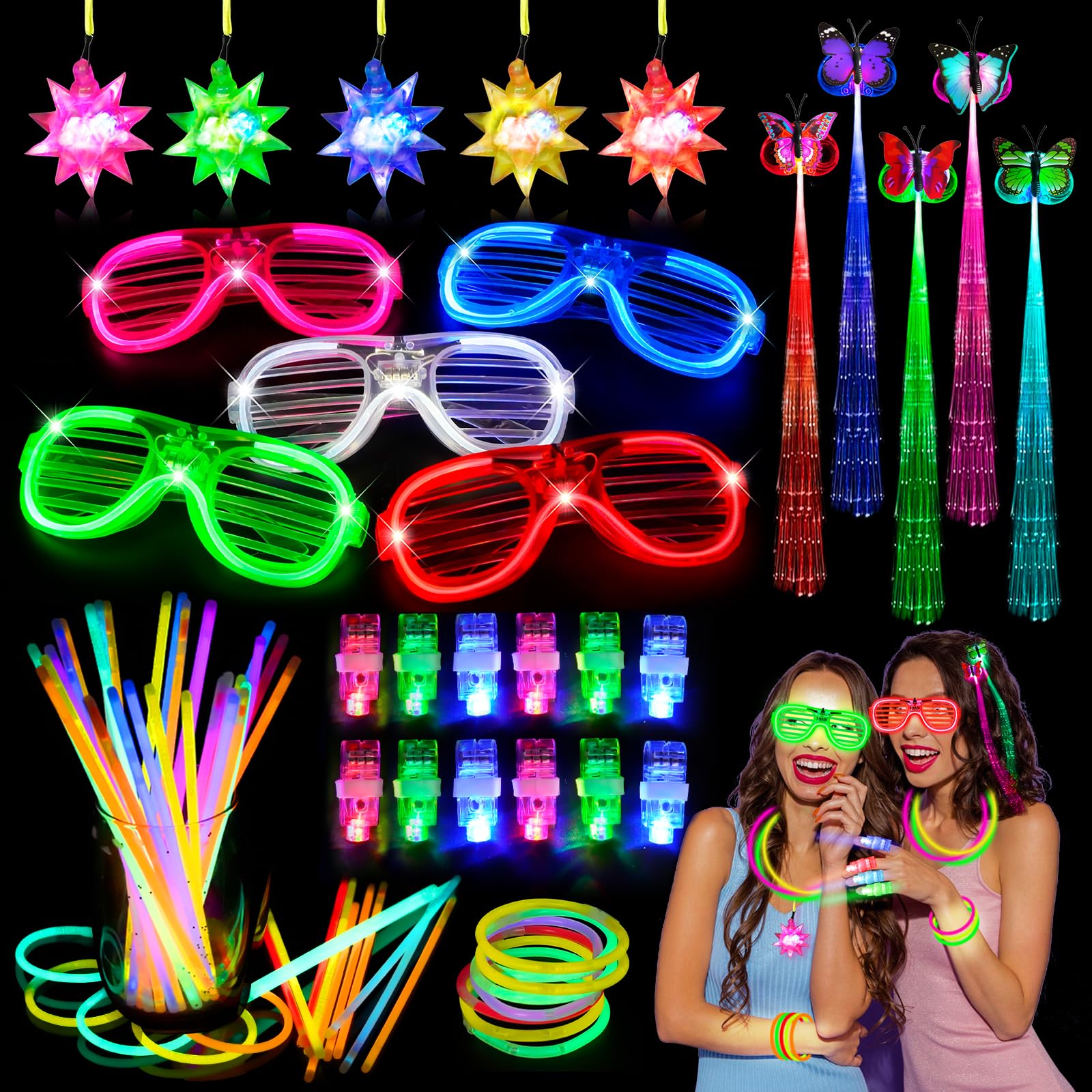 SUPRBIRD 77 piezas Juguetes de lluminación LED, Pulseras Luminosas Fluorescentes, Suministros de Fiesta con Gafas Luminosas LED, Luces de Dedo, para Boda Neon Fiesta Cumpleaños Decoración & Regalos
