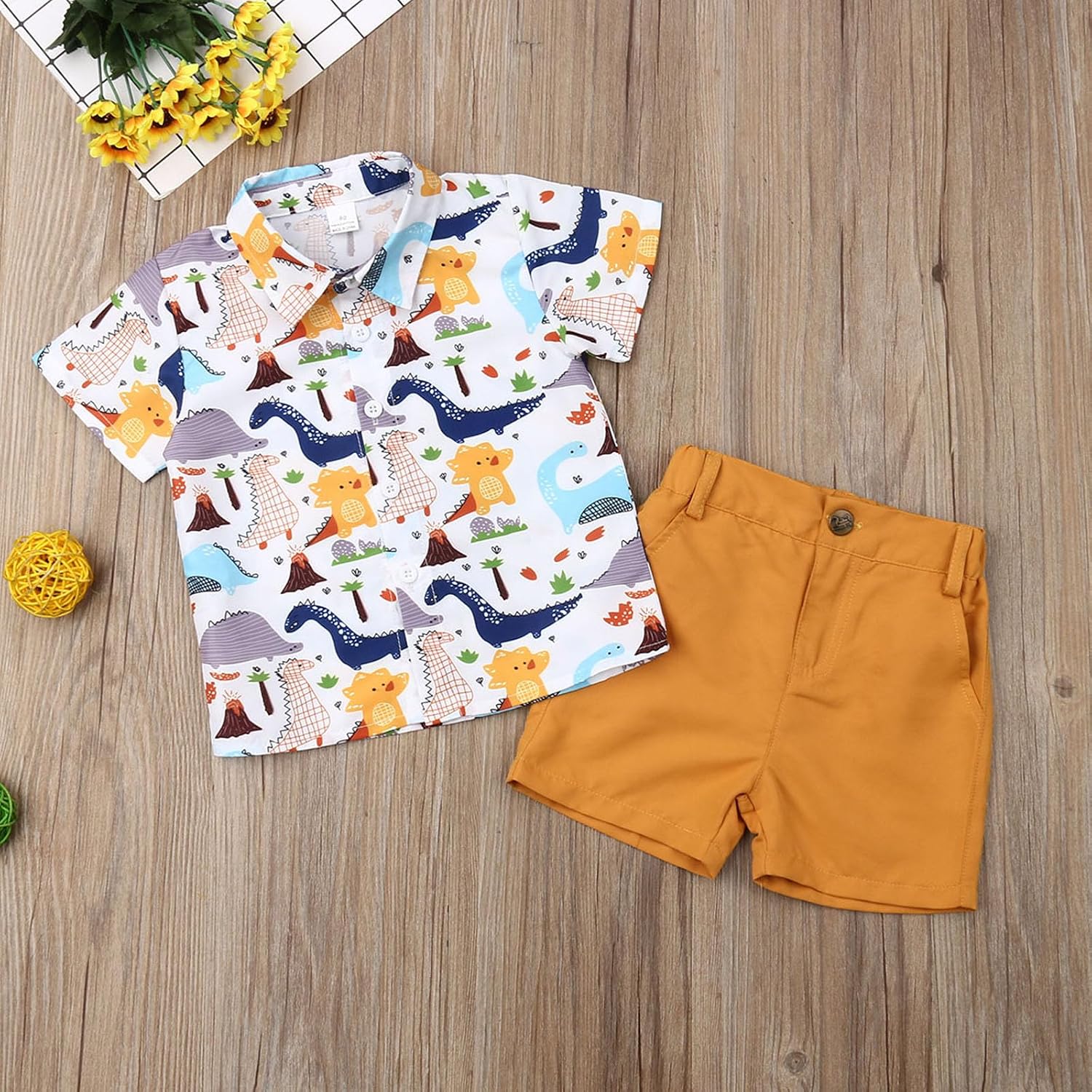 SAYOO Toddler Boys Dress Clothes Kids Animal Print Button Down Shirt Solid Color Shorts Boys Summer Gentleman Suit Outfit