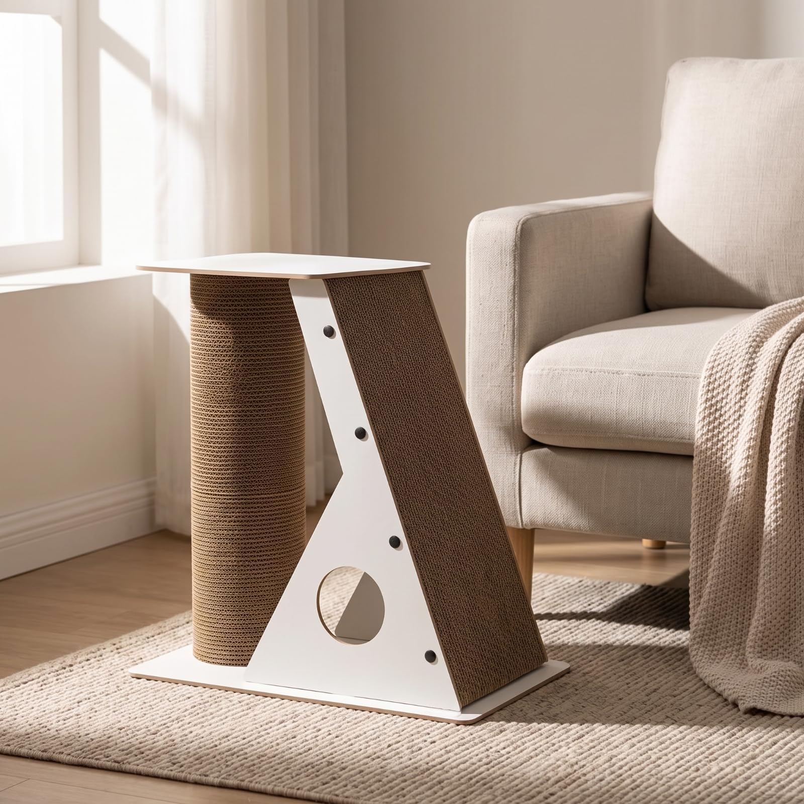 Tiragraffi per Gatti Albero Tiragraffi Centro Attività Pannello Obliquo Colonna Ondulata Ripiano Confortevole in Cartone Ondulato Struttura Geometrica Moderna Adatto per Salotto Camera da Letto