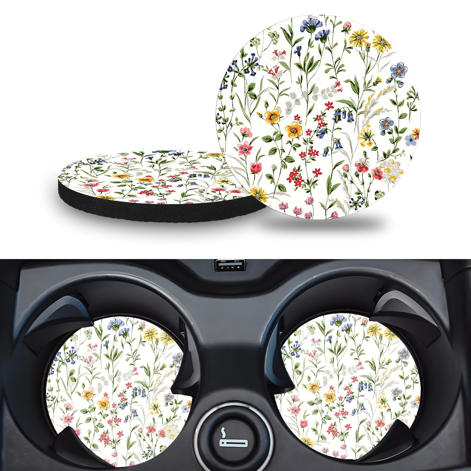 Car Cup Holder Coasters, 2 Pack – 2.75" Universal Auto Anti-Slip Insert Coaster, Rubber Car Coasters, Personalized Car Accessories for Women & Men (