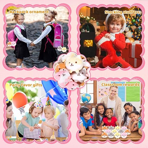 Miniatura 4 de Meooeck 12 piezas de animales de peluche pequeños para cachorros de 3.4 pulgadas, lindos juguetes peludos de Shiba Inu de peluche a granel, llavero