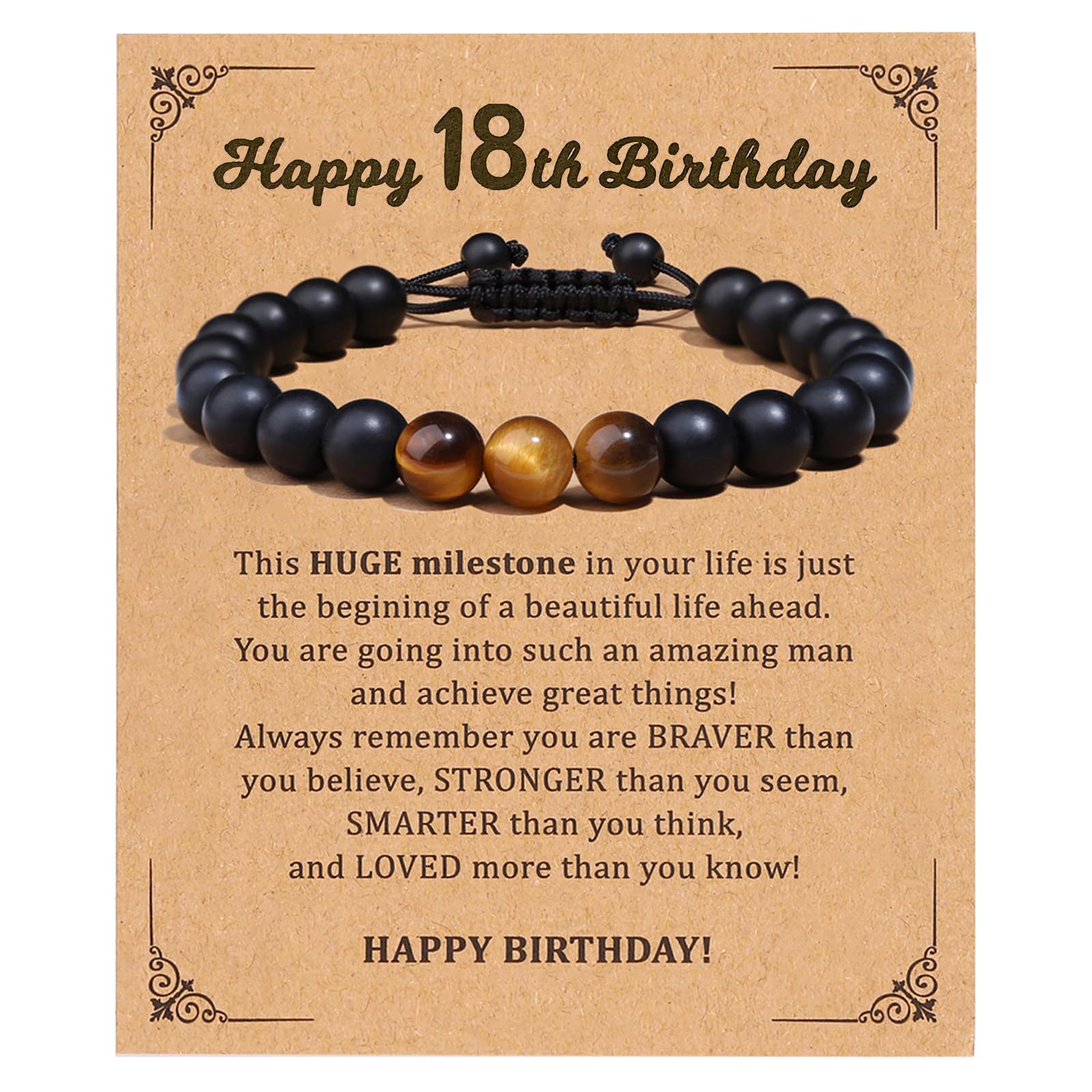 16th/18th/21st/30th/40th/50th/60th/70th/80th Birthday Bracelet Gifts for Him, Adjustable Handmade Natural Stone Bracelet With Inspirational Love Quotes for Men And Teen Boys