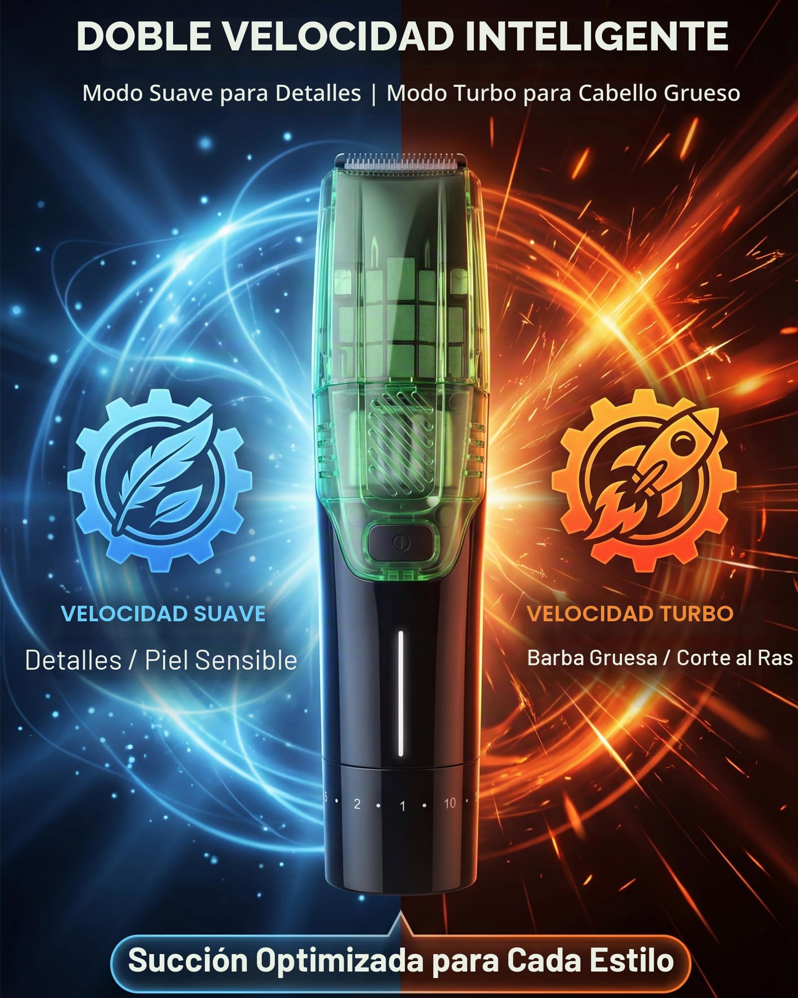 Cortadora de barba al vacío para hombre, succión y potencia ajustables de 2 velocidades, IPX6, impermeable, húmedo/seco, cortadora de pelo inalámbrica. 40 ajustes de longitud (0.5-20 mm), carga rápida