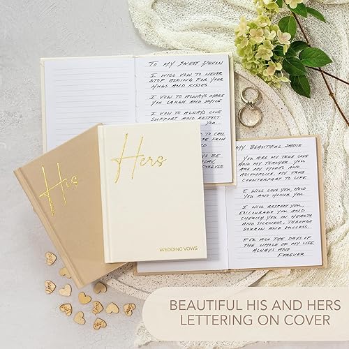 Miniatura 2 de Elegantes libros de votos de boda de lino con letras de lámina dorada, libros de juramentos de tamaño perfecto para él y para ella con muchas