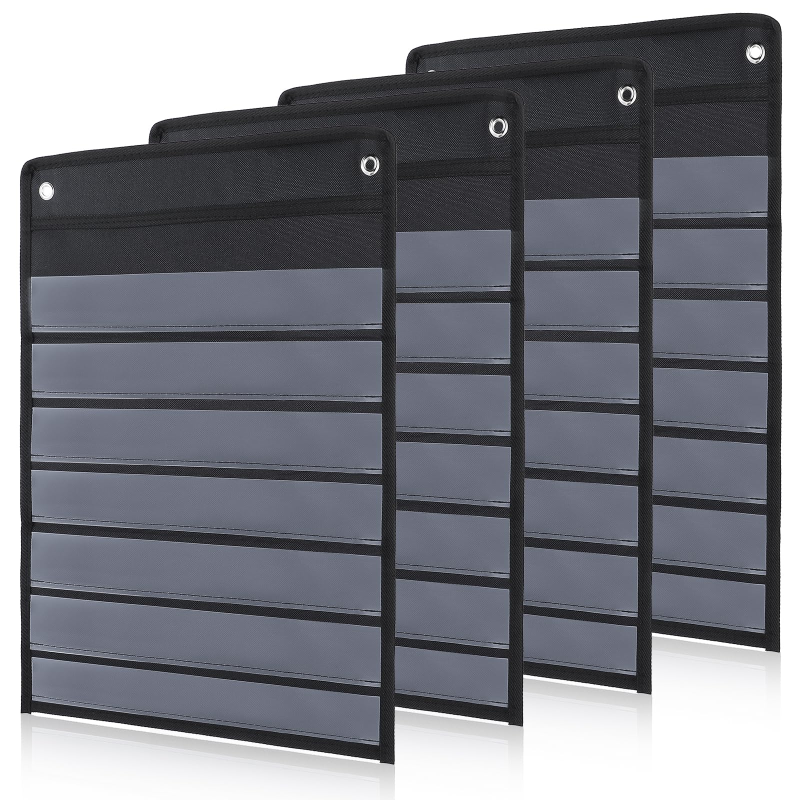 4 Pcs Magnetic Pocket Chart Standard Pocket Chart Classroom Pocket Chart with 40 Pcs Dry Erase Cards for Daily Schedule Class Demonstrations Office Home Activities, Black
