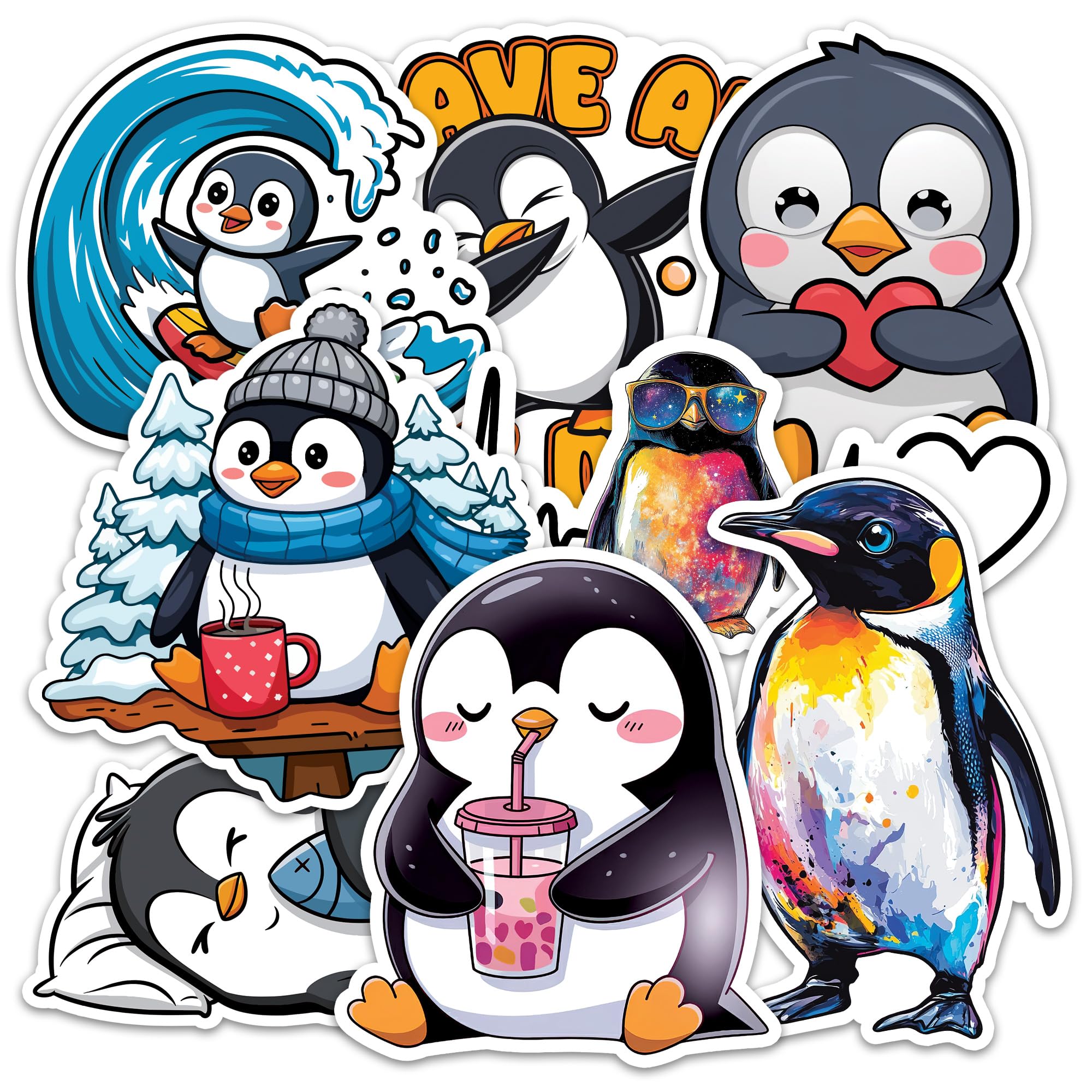 Penguin Sticker 8 Pcs (Large Size) Vinyl Stickers Laptop Waterproof Decal for Car Bumper Water Bottle Notebook Luggage Window Funny Party Birthday
