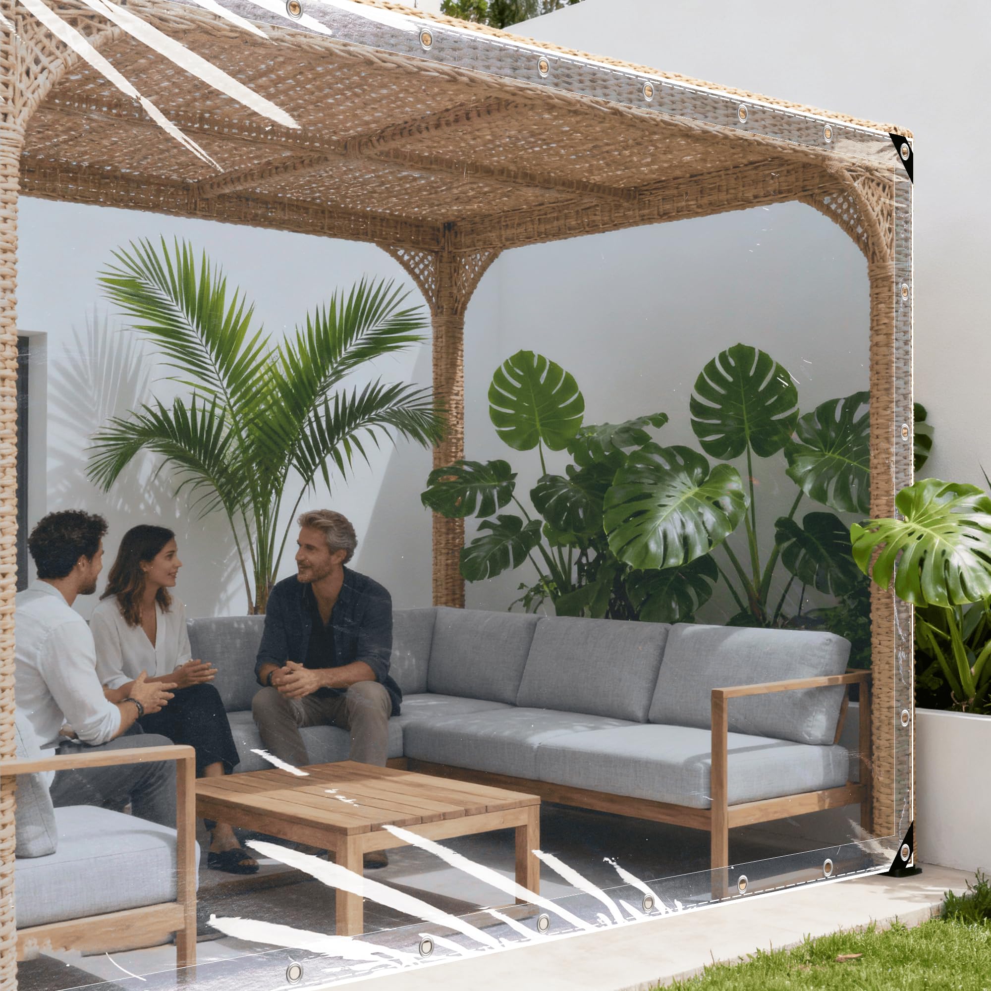 Lona transparente 140x190 cm con ojales reforzados de PVC para protección exterior