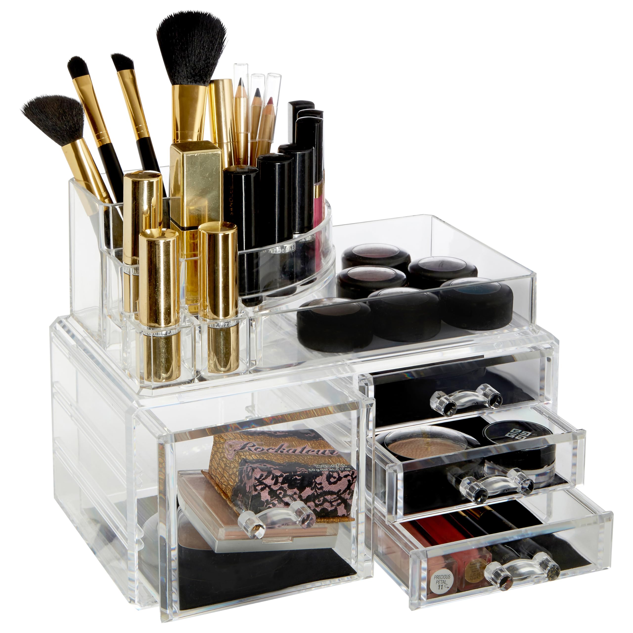 Orsina Clear 8 Compartments Cosmetics Organiser With 4 Drawers, Acrylic Cosmetic Organiser, Makeup Storage Box