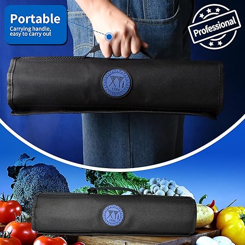 Miniatura 5 de XYJ Bolsa para cuchillos de chef (8 ranuras) con capacidad para 8 cuchillos, bolsas de lona negra, bolsa de transporte portátil para cuchillos de