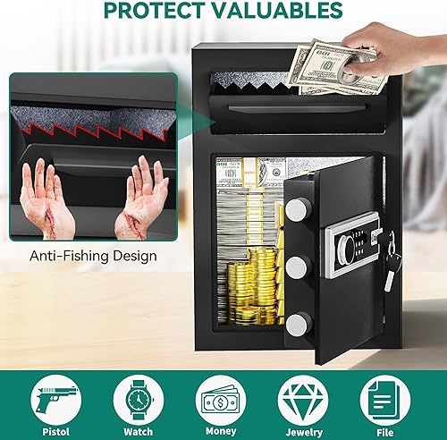 Miniatura 6 de YITAHOME Caja de seguridad para dinero, 2.5 pies cúbicos para negocios con ranura de caída, cerradura electrónica de código con bolsa ignífuga para