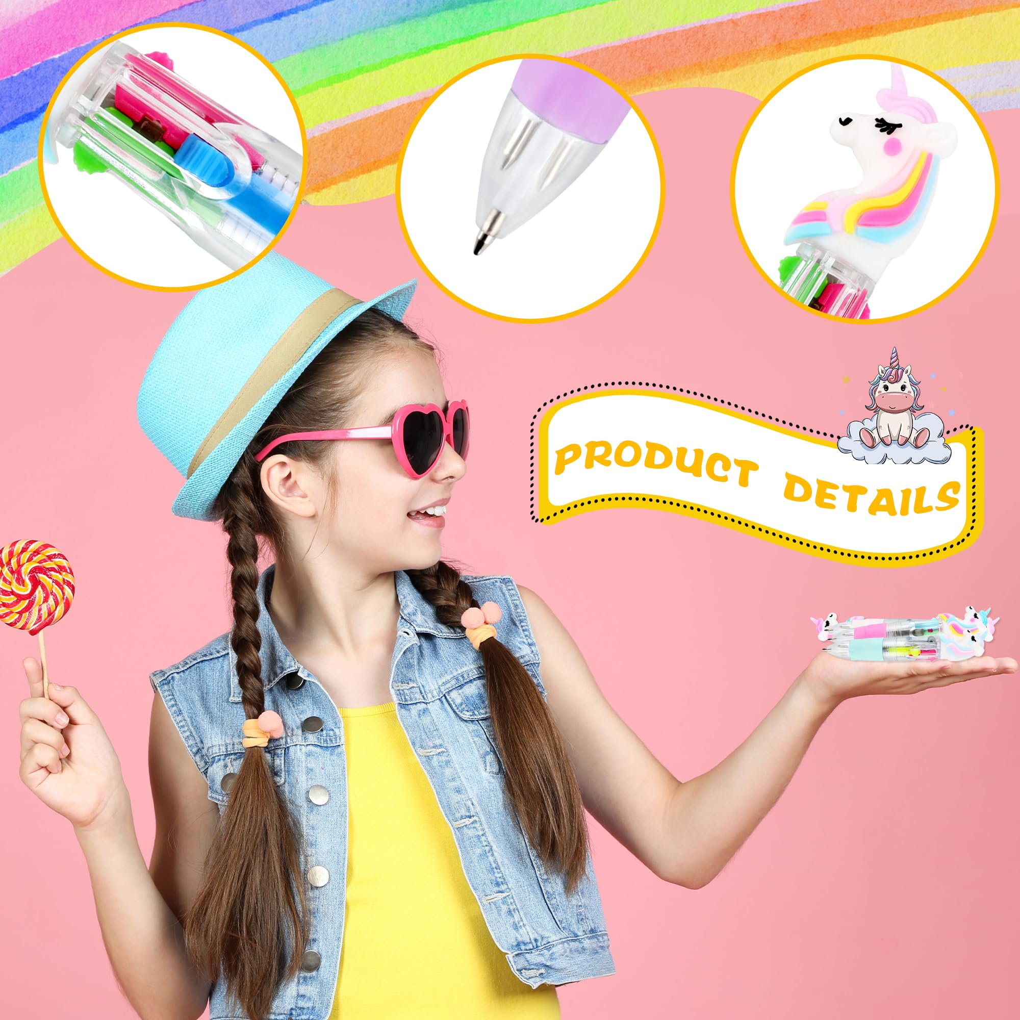 Spaluck 24 Pieces Mini Unicorn Ballpoint Pen Bulk Retractable 4-in-1 Gel Pen Cute Cartoon Multicolor Unicorn Pens Shuttle Pens for Office Students Back to School Gifts - Image 3