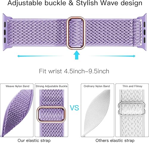 Miniatura 4 de Lerobo Correa elástica de nailon para reloj Solo Loop, compatible con Apple Watch Series 1-9, SE, Ultra 38404142441.772 in, correa de repuesto
