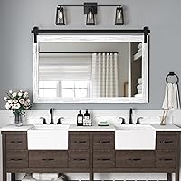 Vista 40 de COGOOD - Espejo de puerta de granja estilo granero - 41" x 26" Espejo de pared con marco de madera rústica para baño, sala de estar, decoración