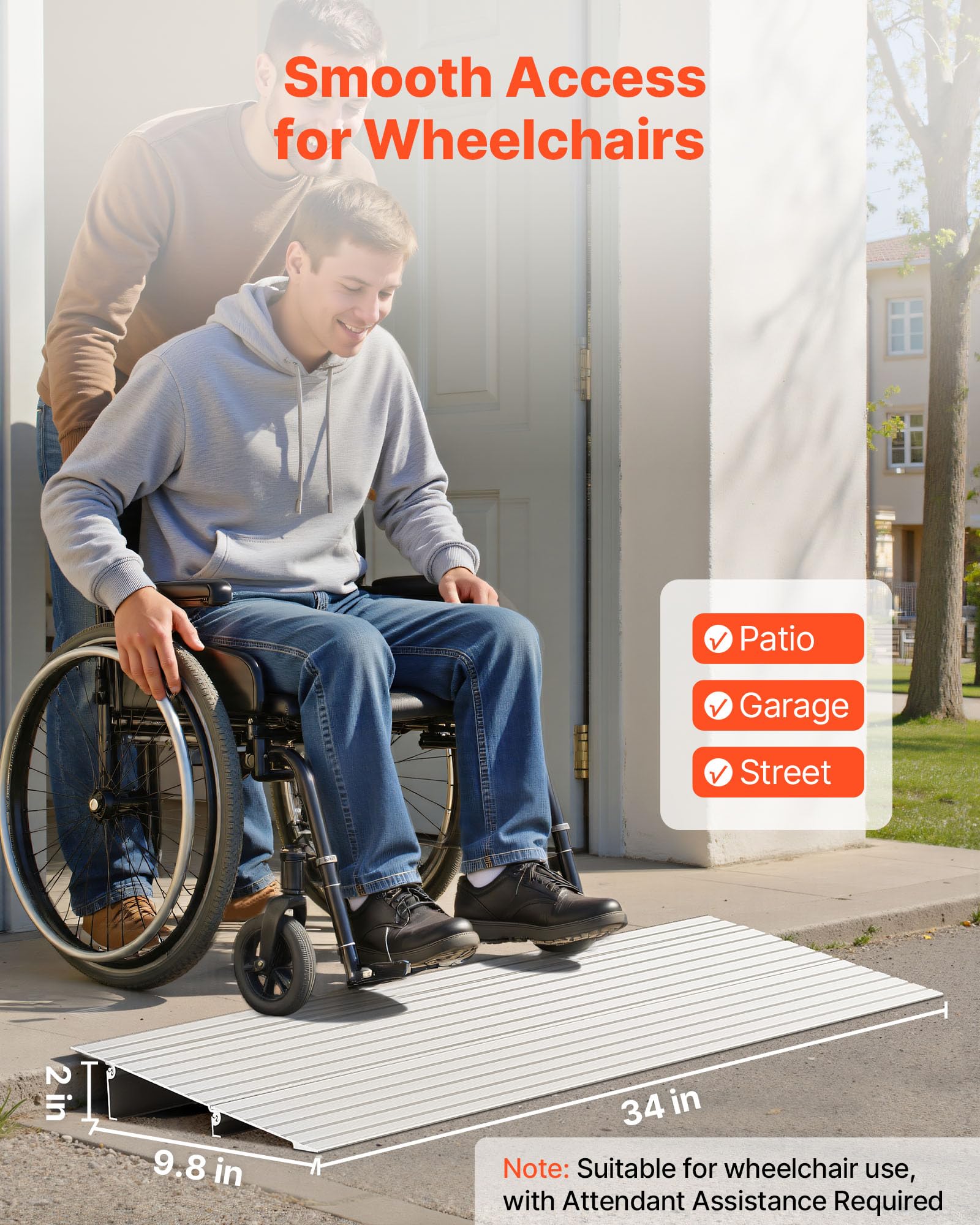 VEVOR Rampa per Soglia Modulare Regolabile in Alluminio 296 x 864 x 59 mm, con Capacità di Carico di 360 kg, Rampa per Marciapiede per Scale Domestiche per Scooter, Ausili per la Deambulazione