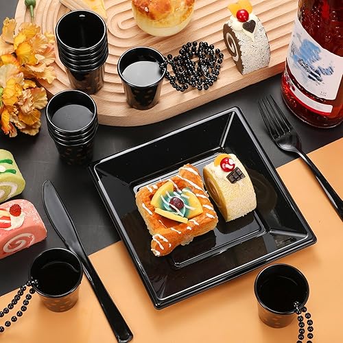 Miniatura 4 de Paquete de 24 collares de vidrio de chupito a granel, collar de plástico con cuentas, collar de cumpleaños de plástico negro y dorado para fiesta de