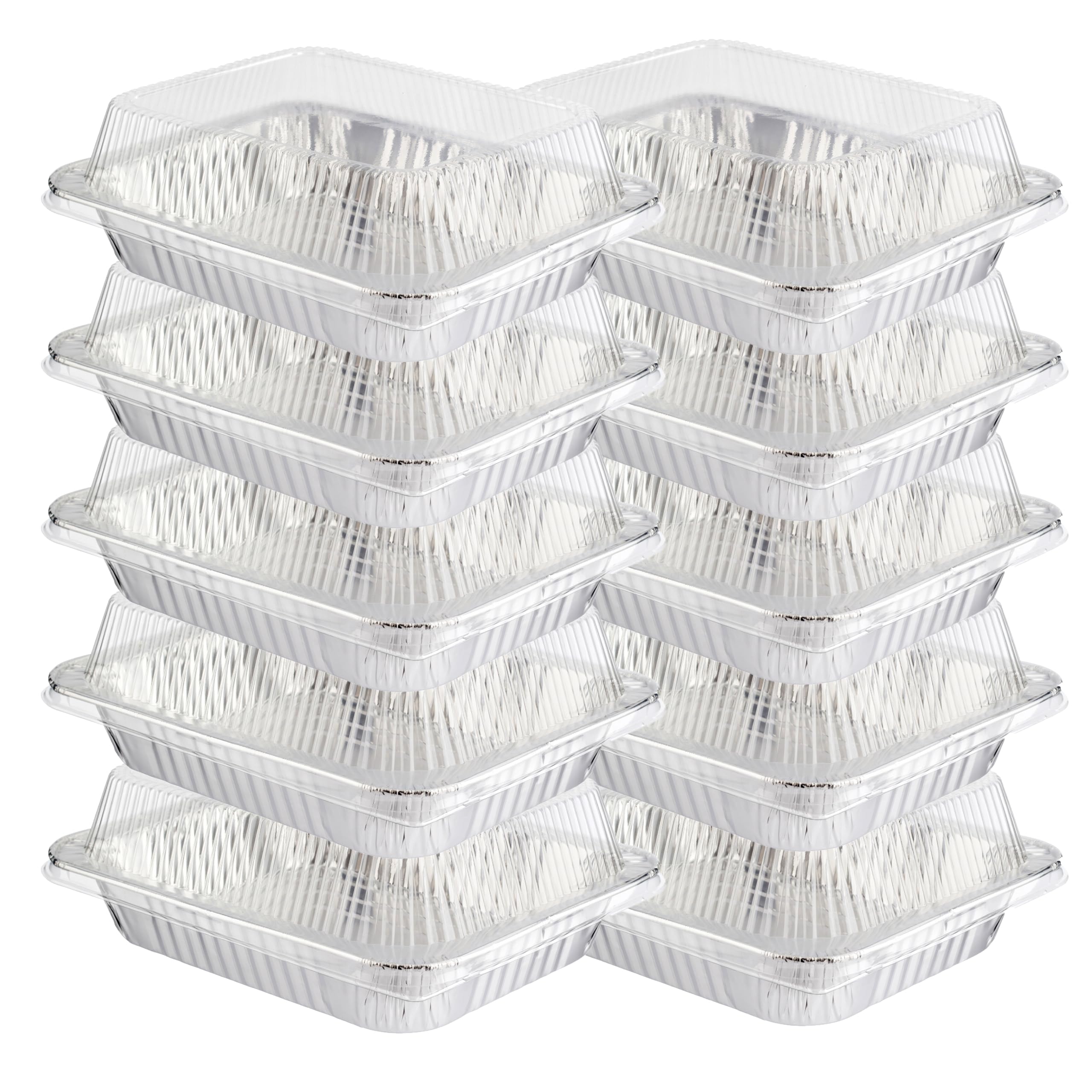 HOMESHOPA Aluminium Foil Food Storage Containers with Plastic Lids, 10 Pack Rectangle Disposable Meal Prep Takeaway Foil Tray, Reusable Tin Foil for Cooking, Baking, Roasting Broiling, Serving โ image 1